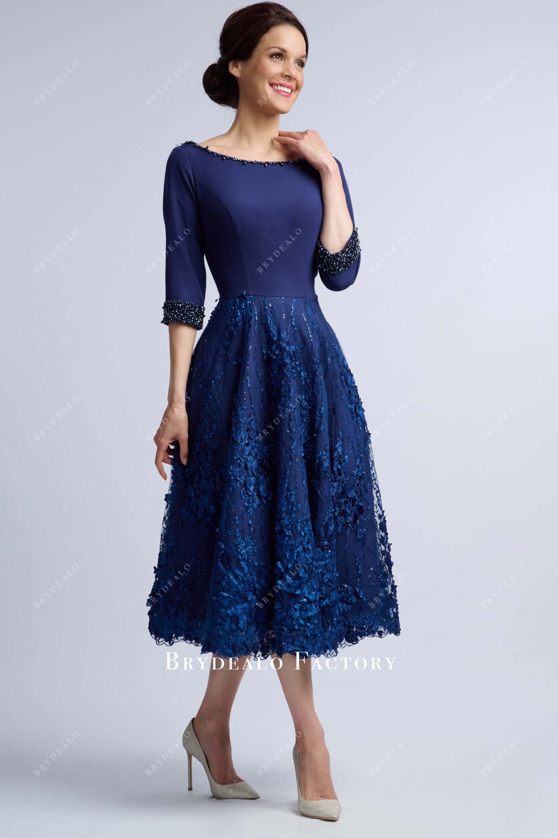 dark navy a line mother of bride dress