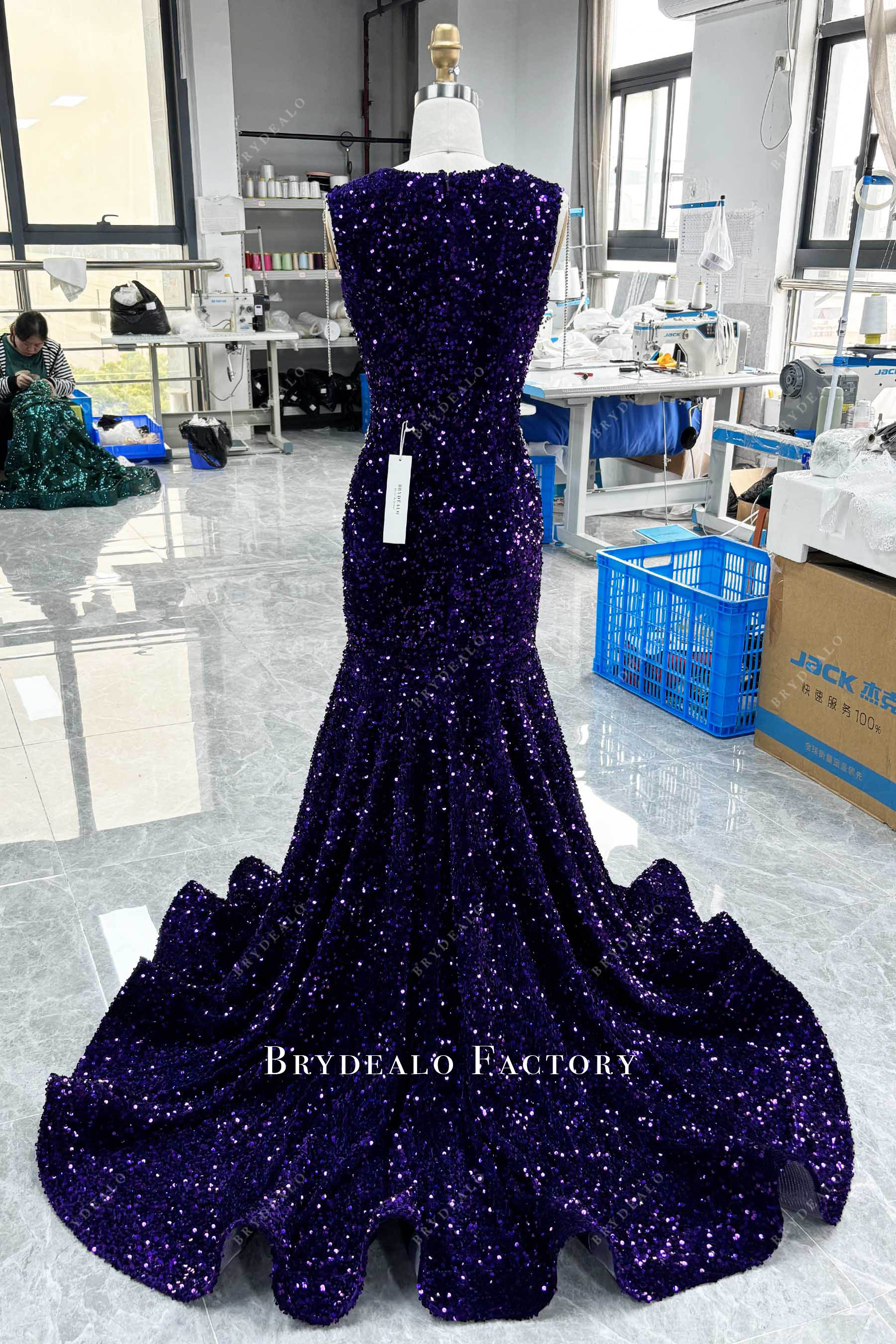 dark purple mermaid prom dress