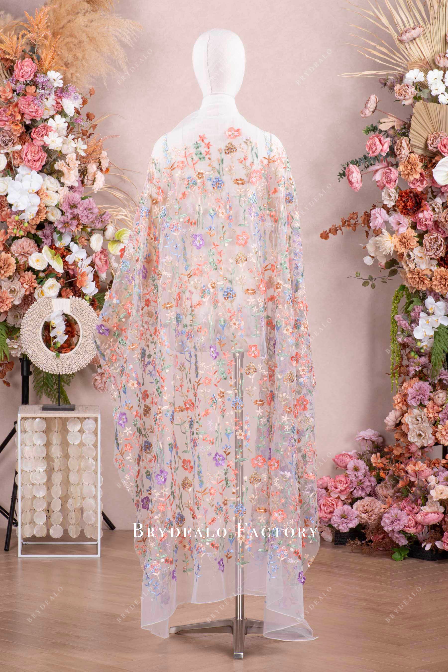 Romantic Colorful Embroidery Botanic Lace Fabric