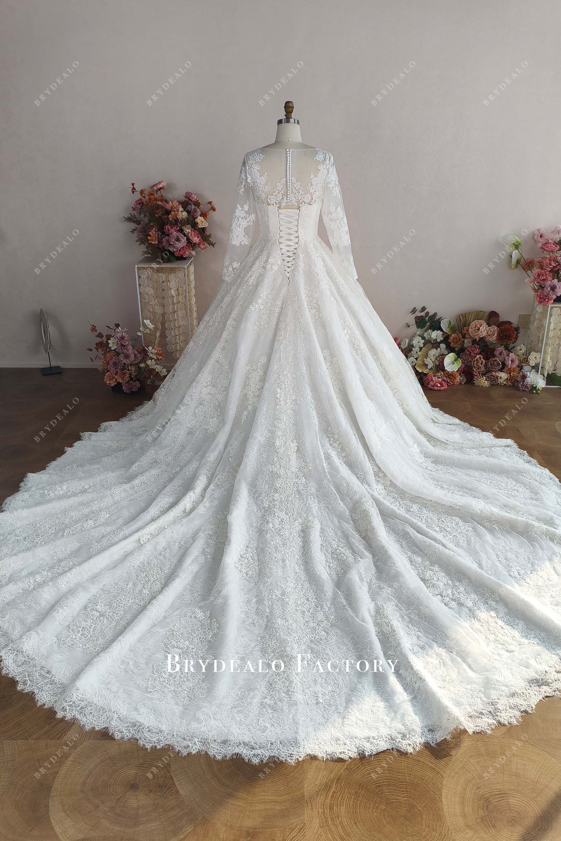 designer cathedral train wedding dress