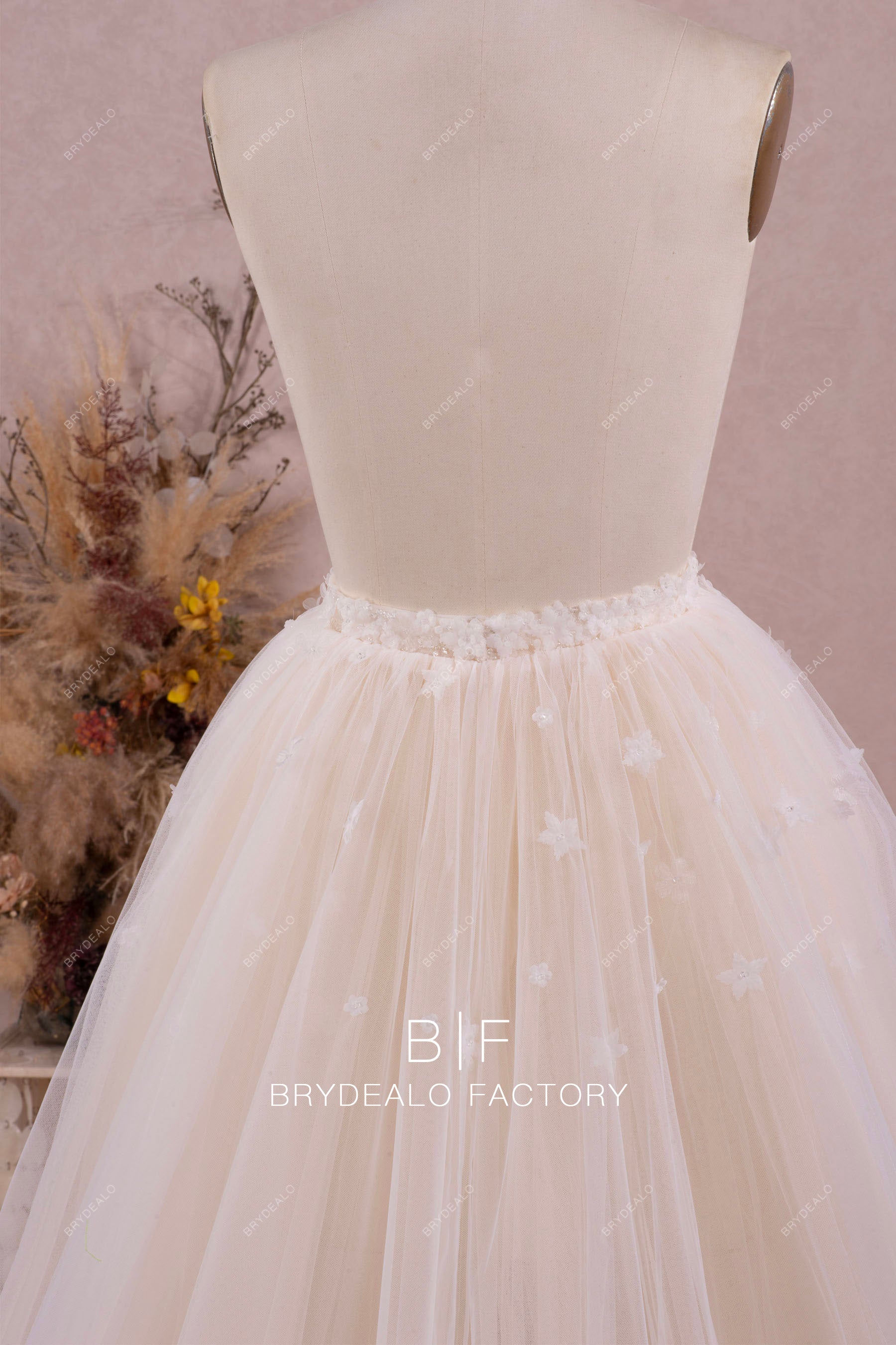 designer crystal flower bridal overskirt
