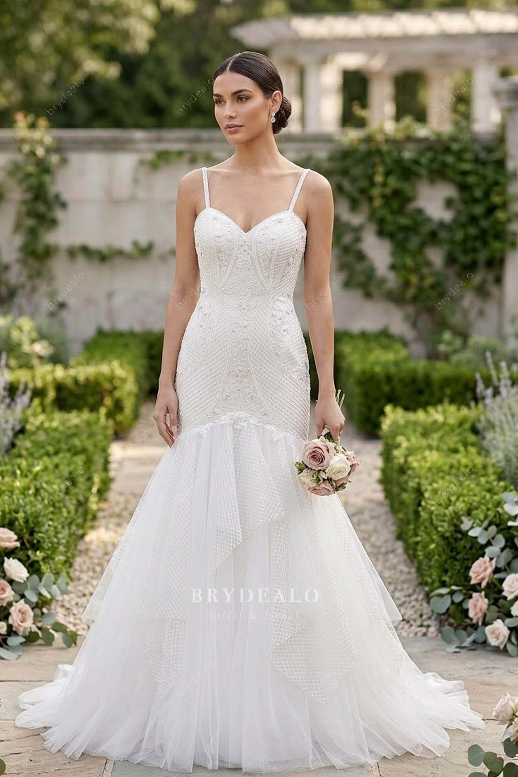 designer lace layer mermaid wedding dress