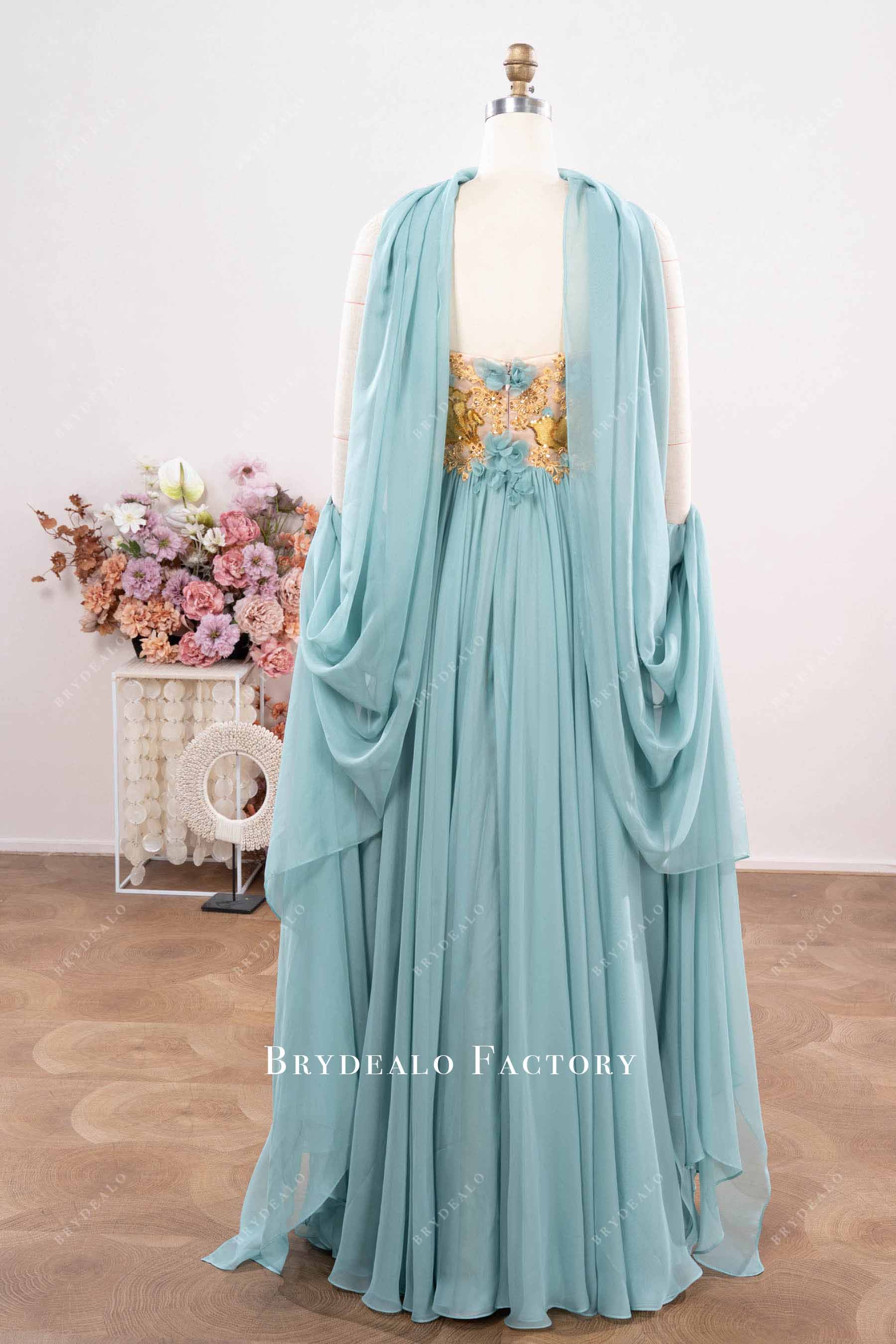 detachable chiffon sleeve formal dress