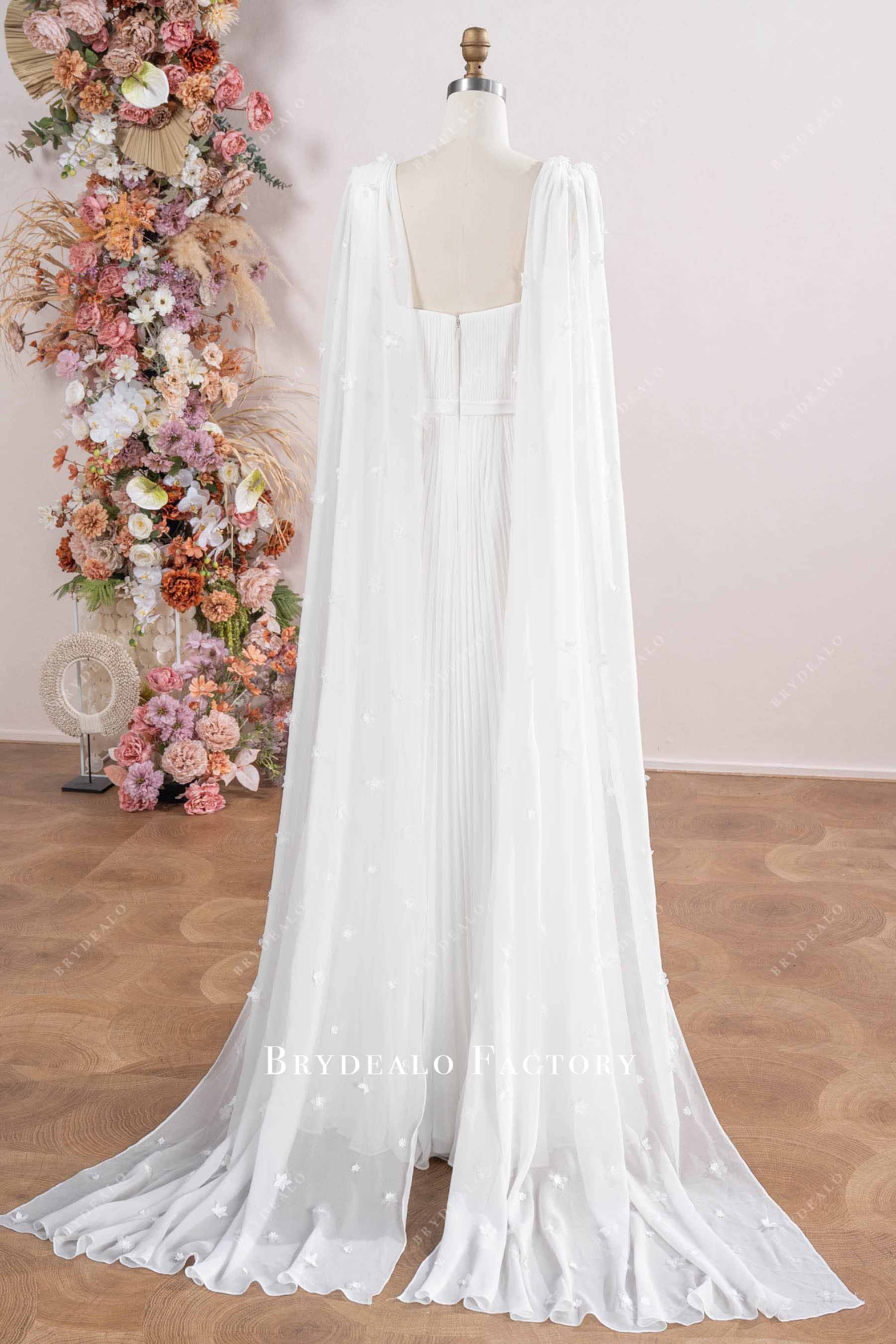 detachable flowers chiffon cape wedding dress