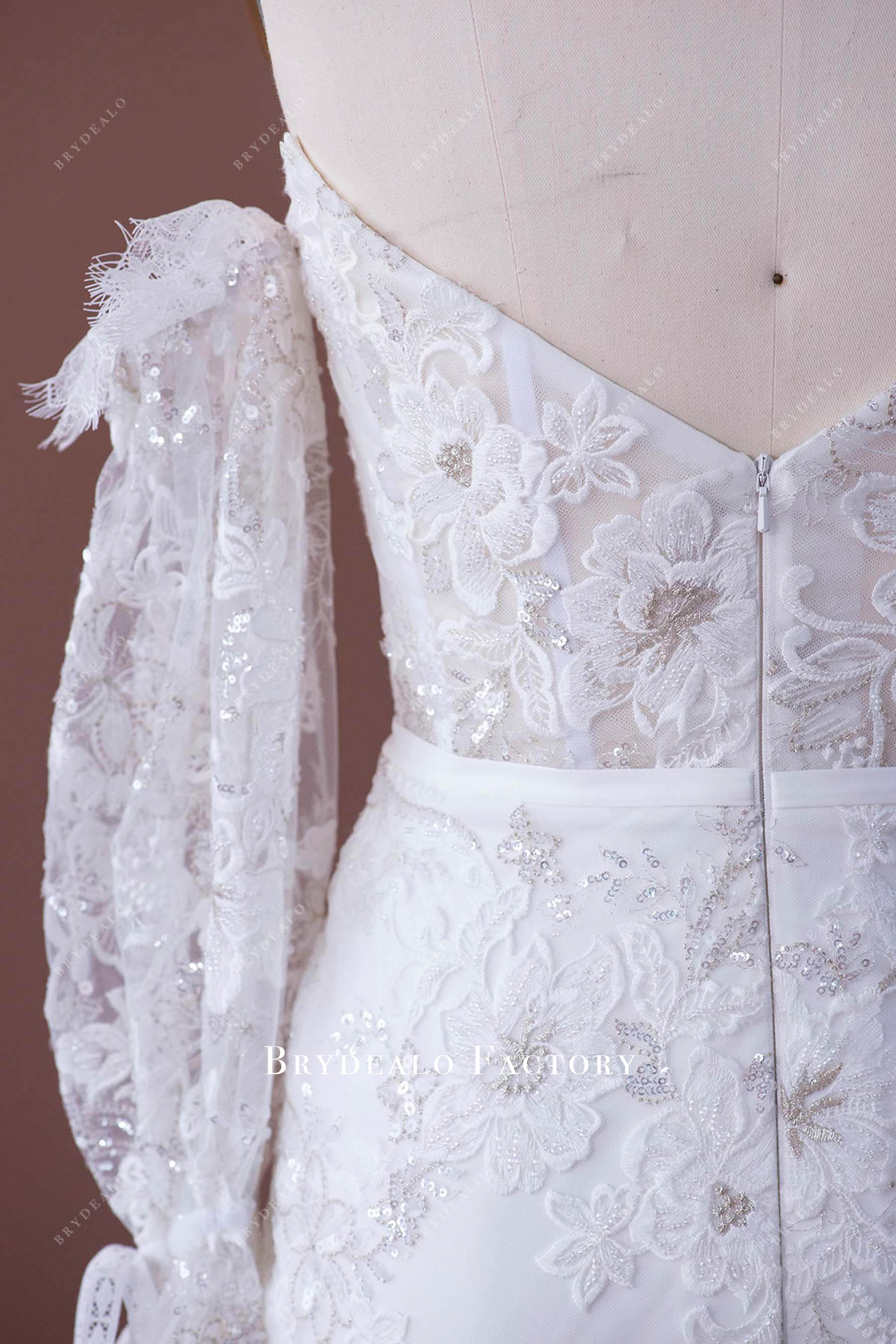 detachable lace sleeve wedding gown