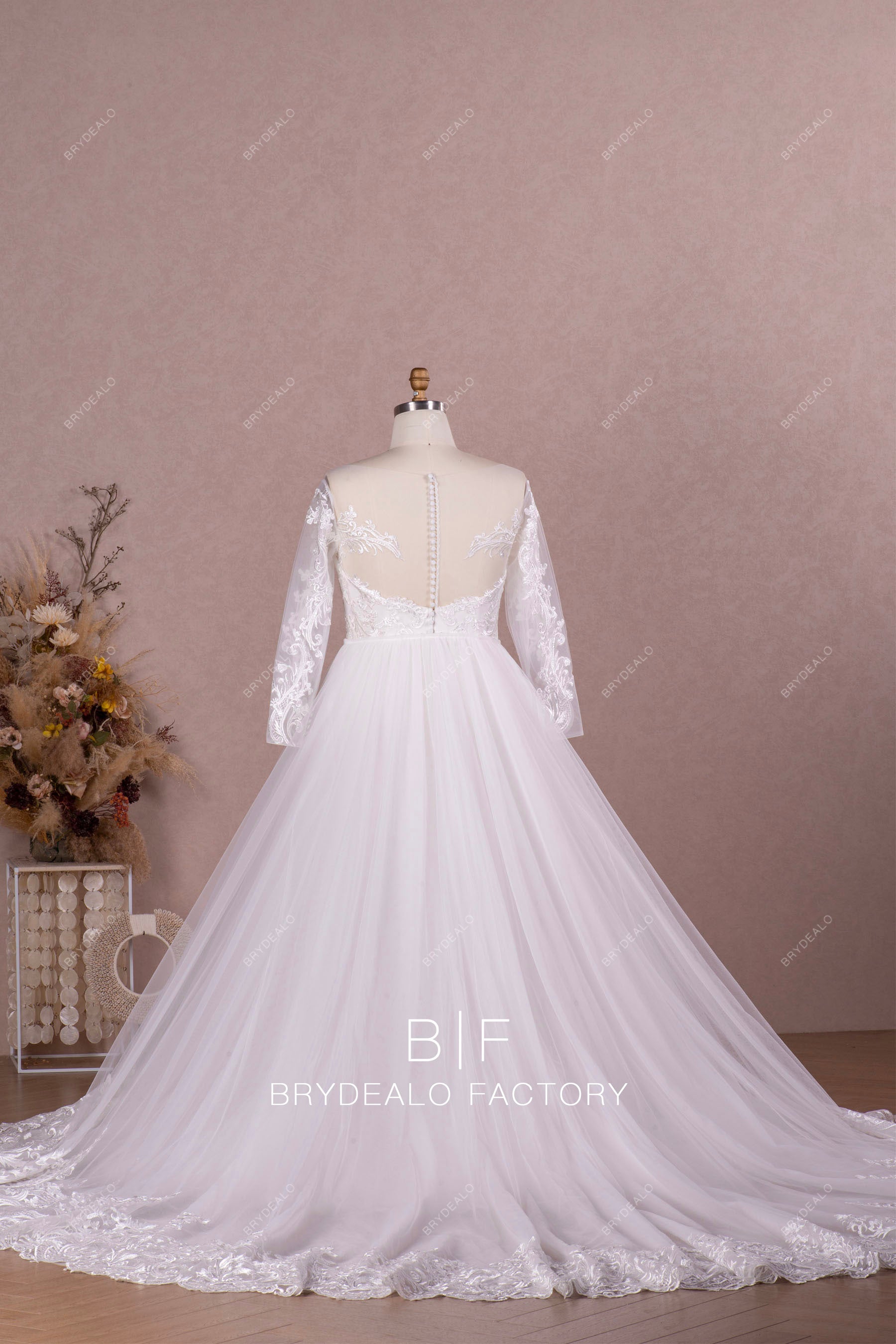 detachable lace trim overskirt wedding dress