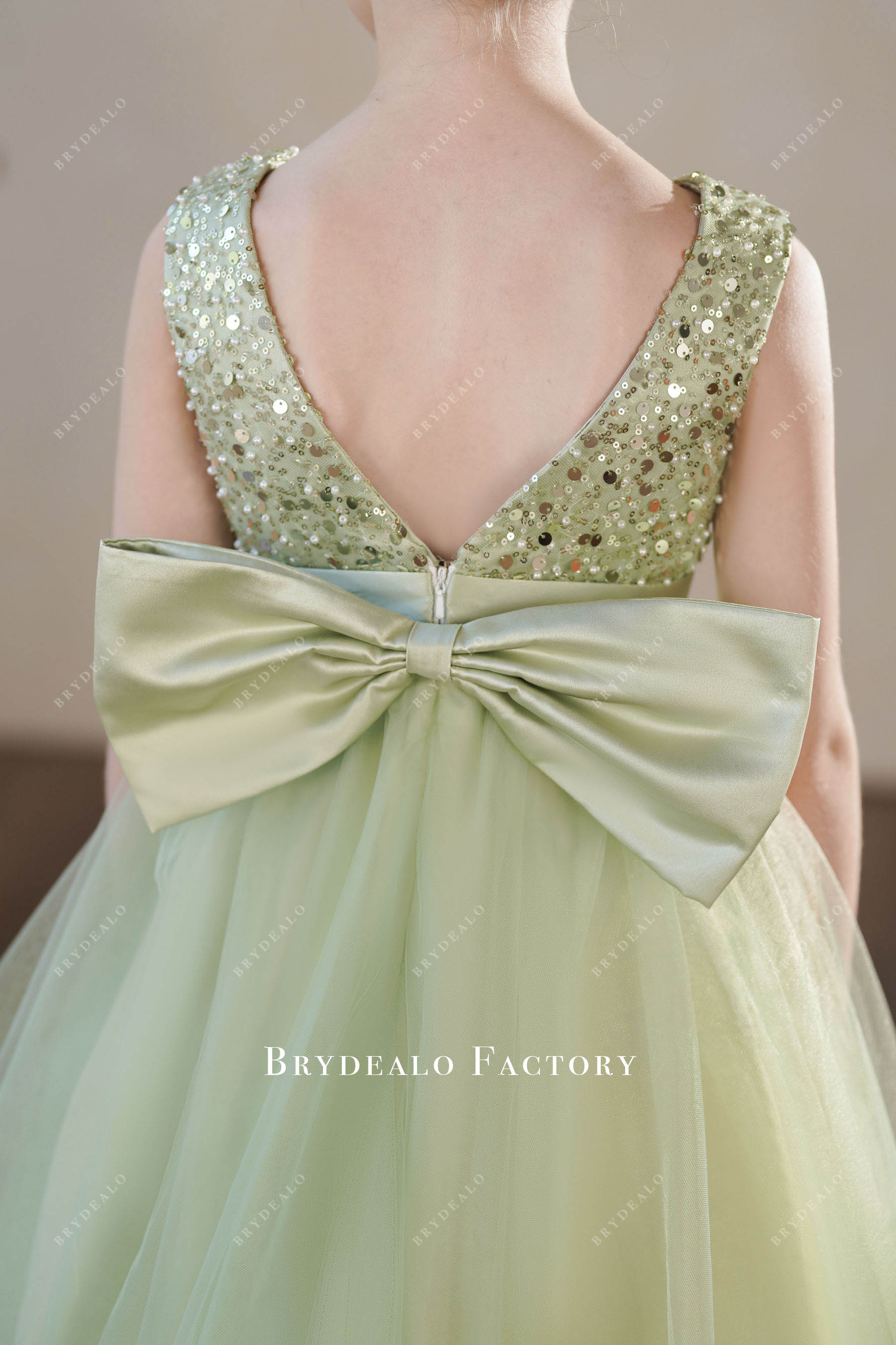 detachable large back bowknot kids party dress