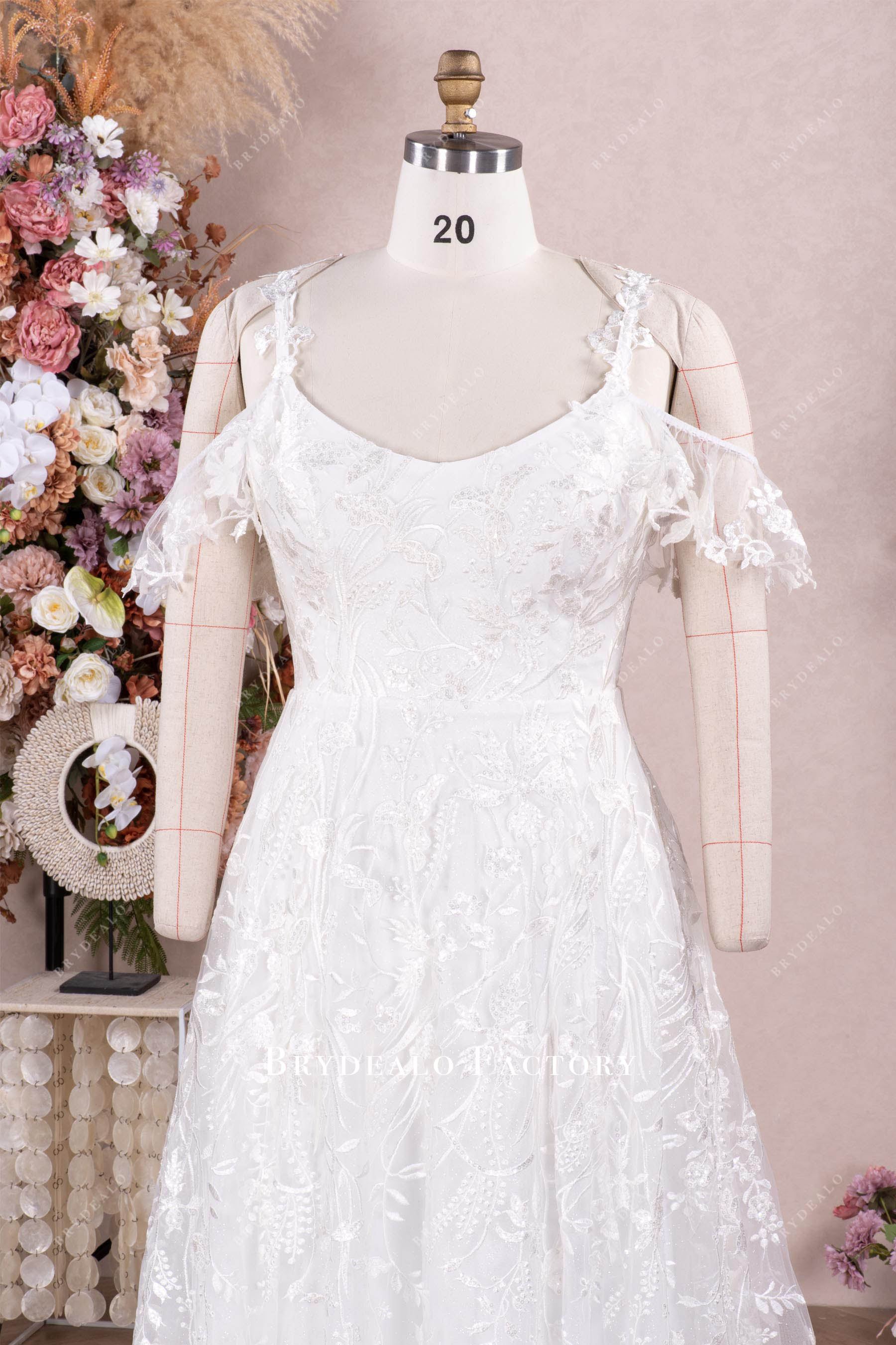 detachable off-shoulder lace sleeves wedding gown