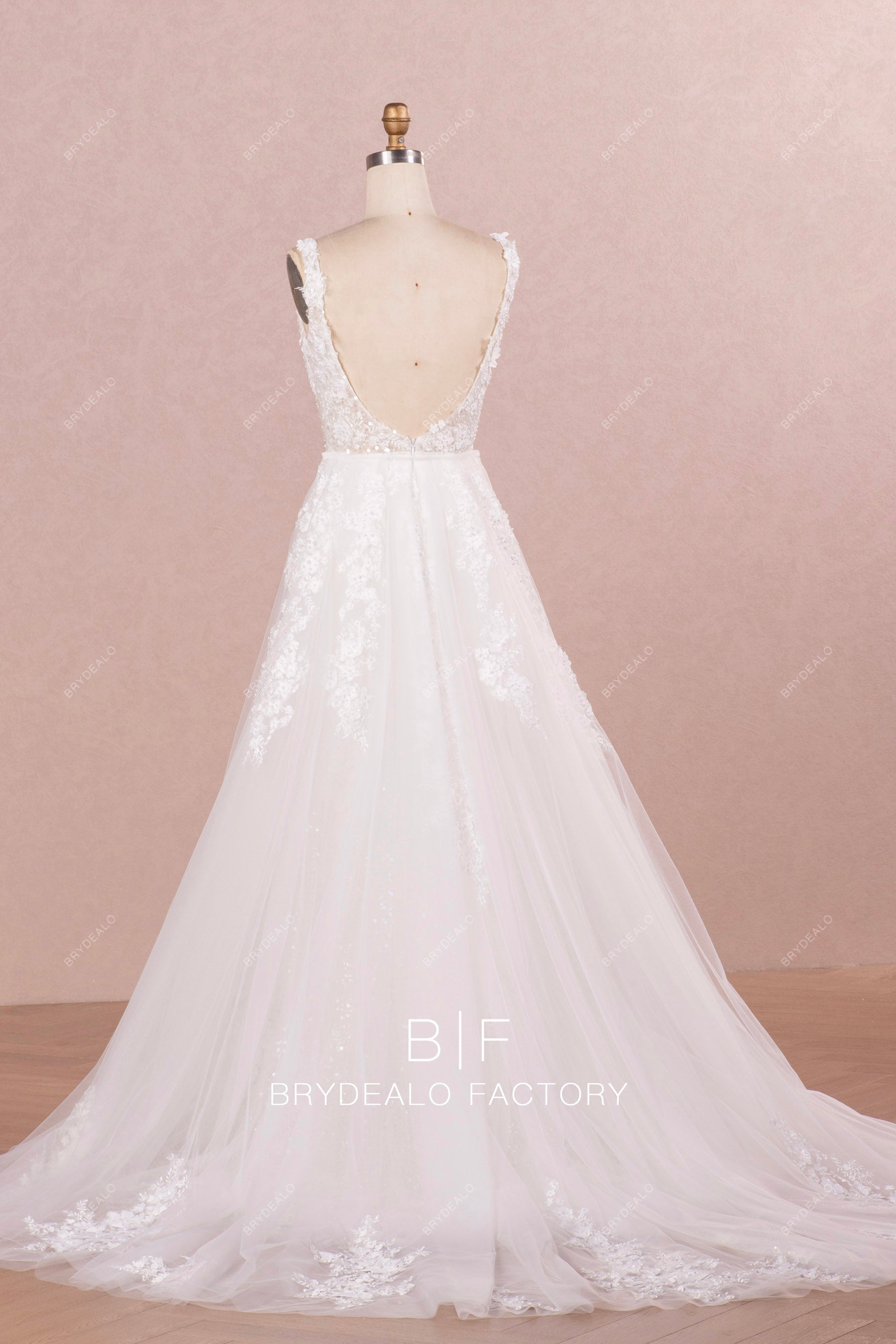 detachable overskirt 3D flower lace wedding dress