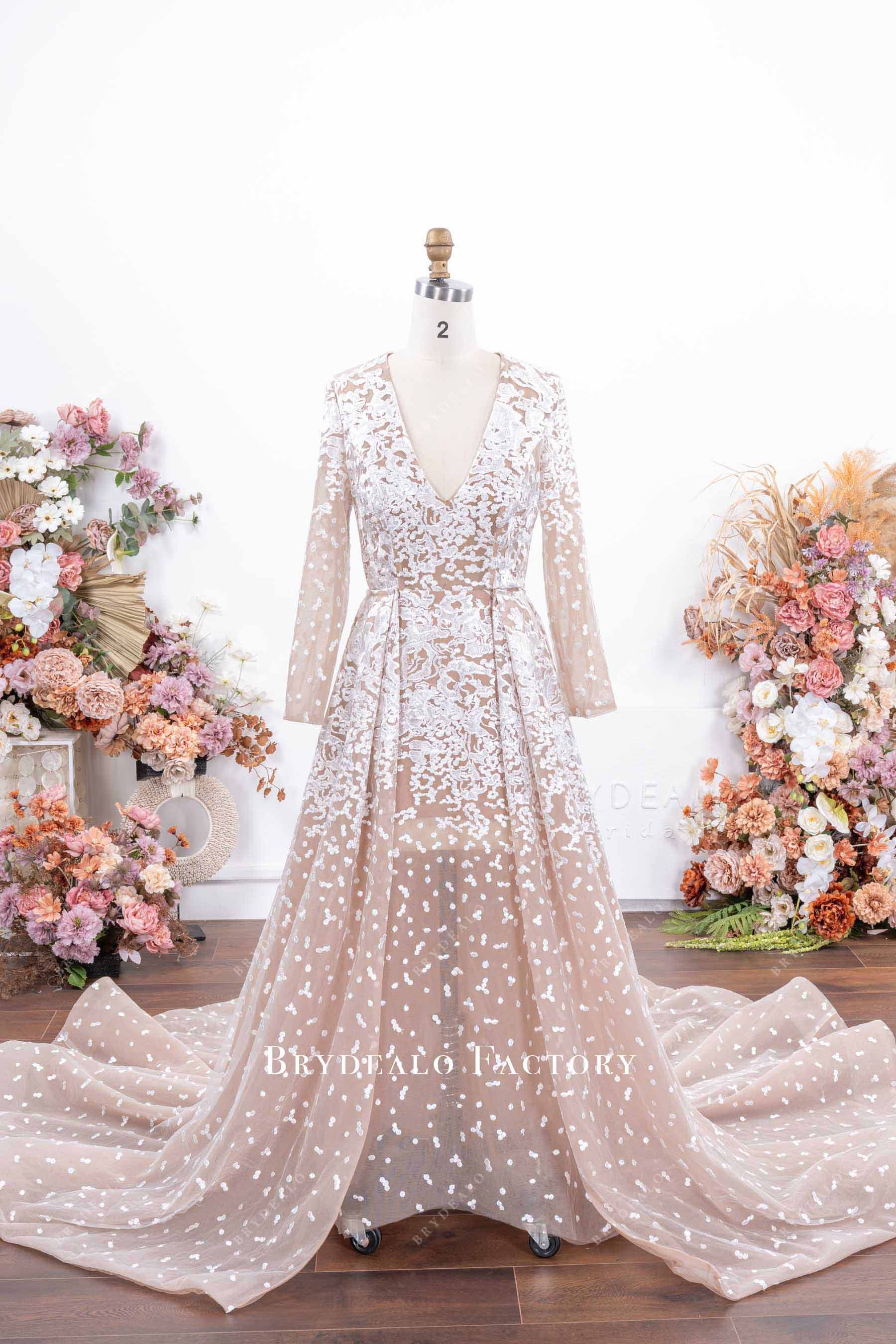 detachable overskirt lace wedding dress