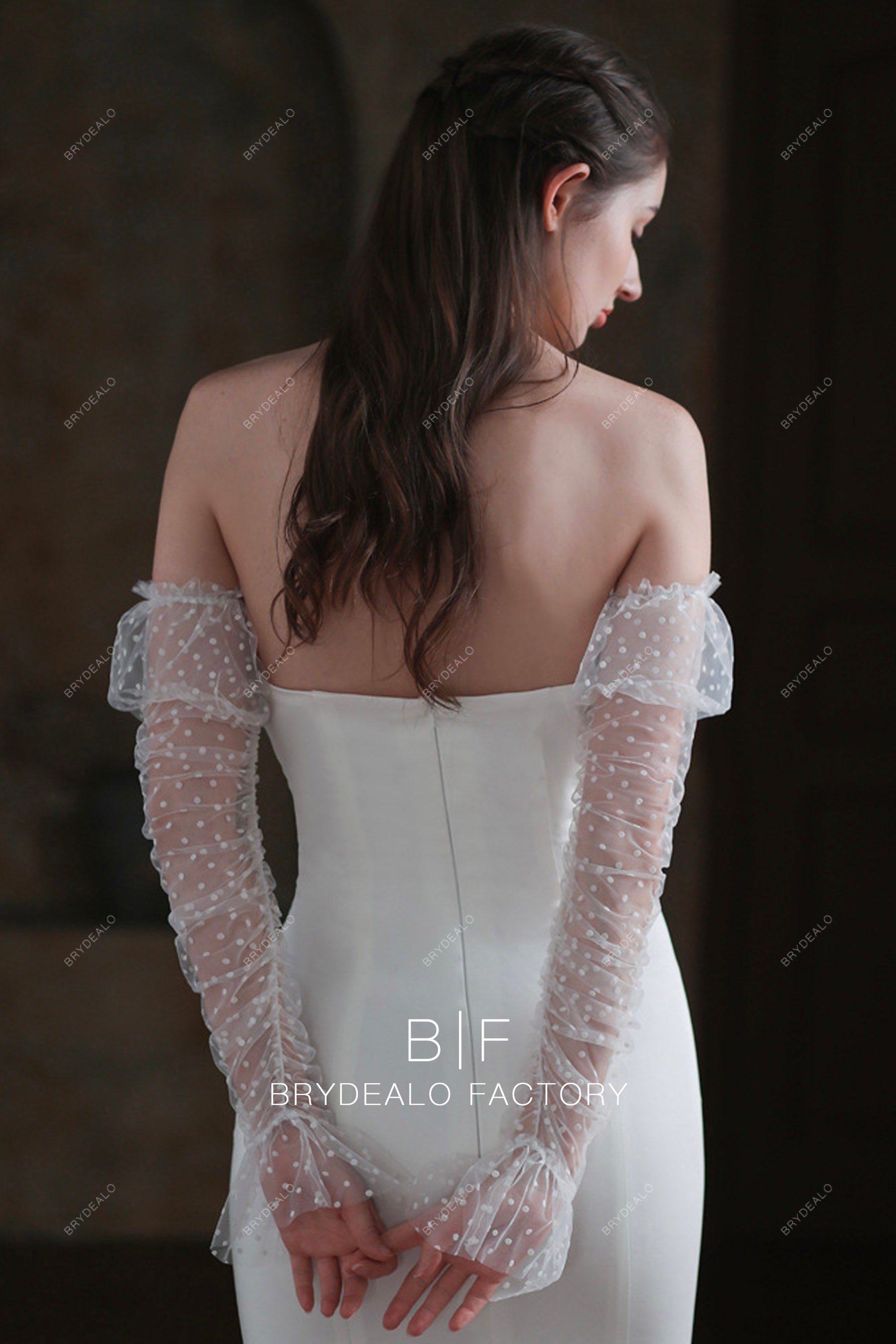 detachable polka dot long wedding dress sleeves