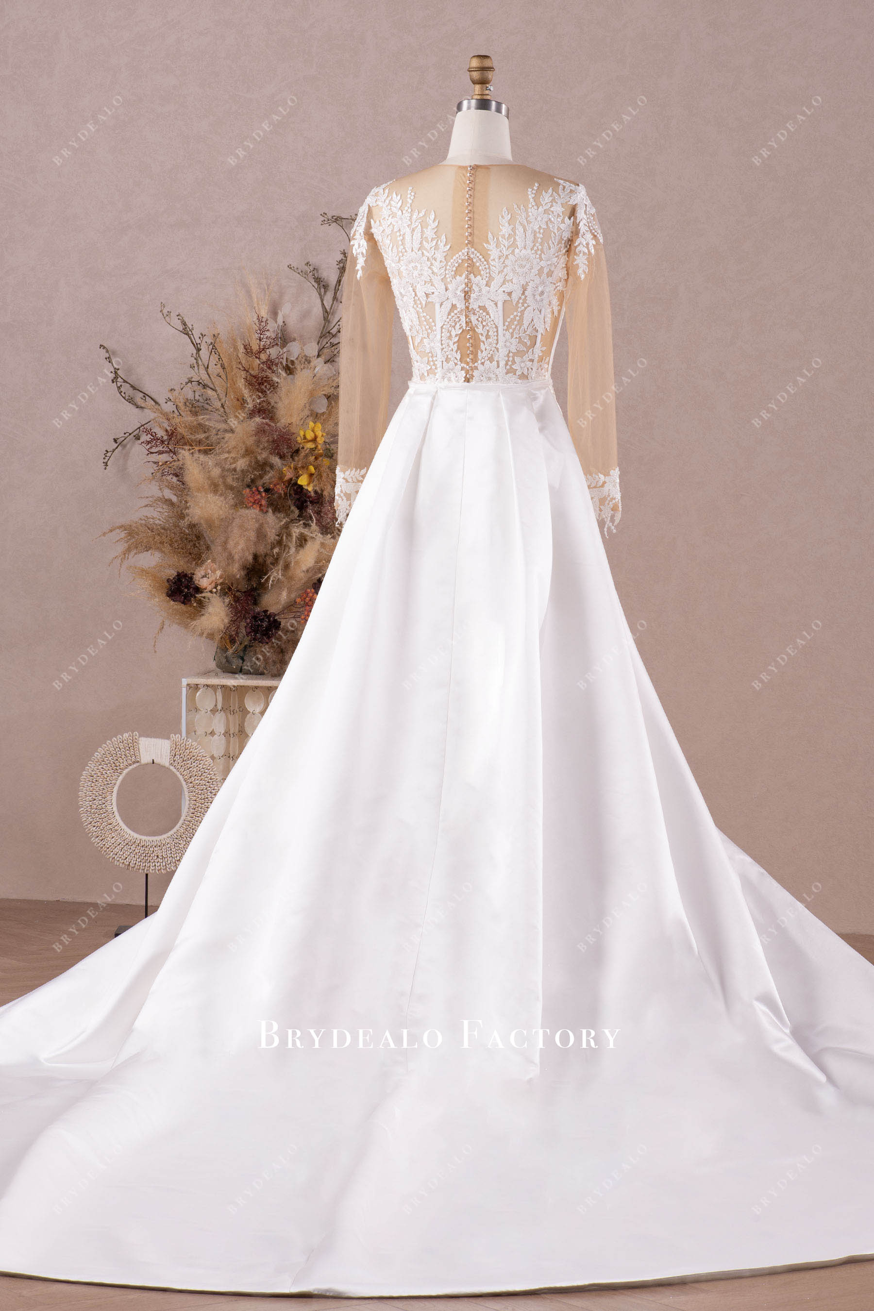 detachable satin overskirt bridal gown