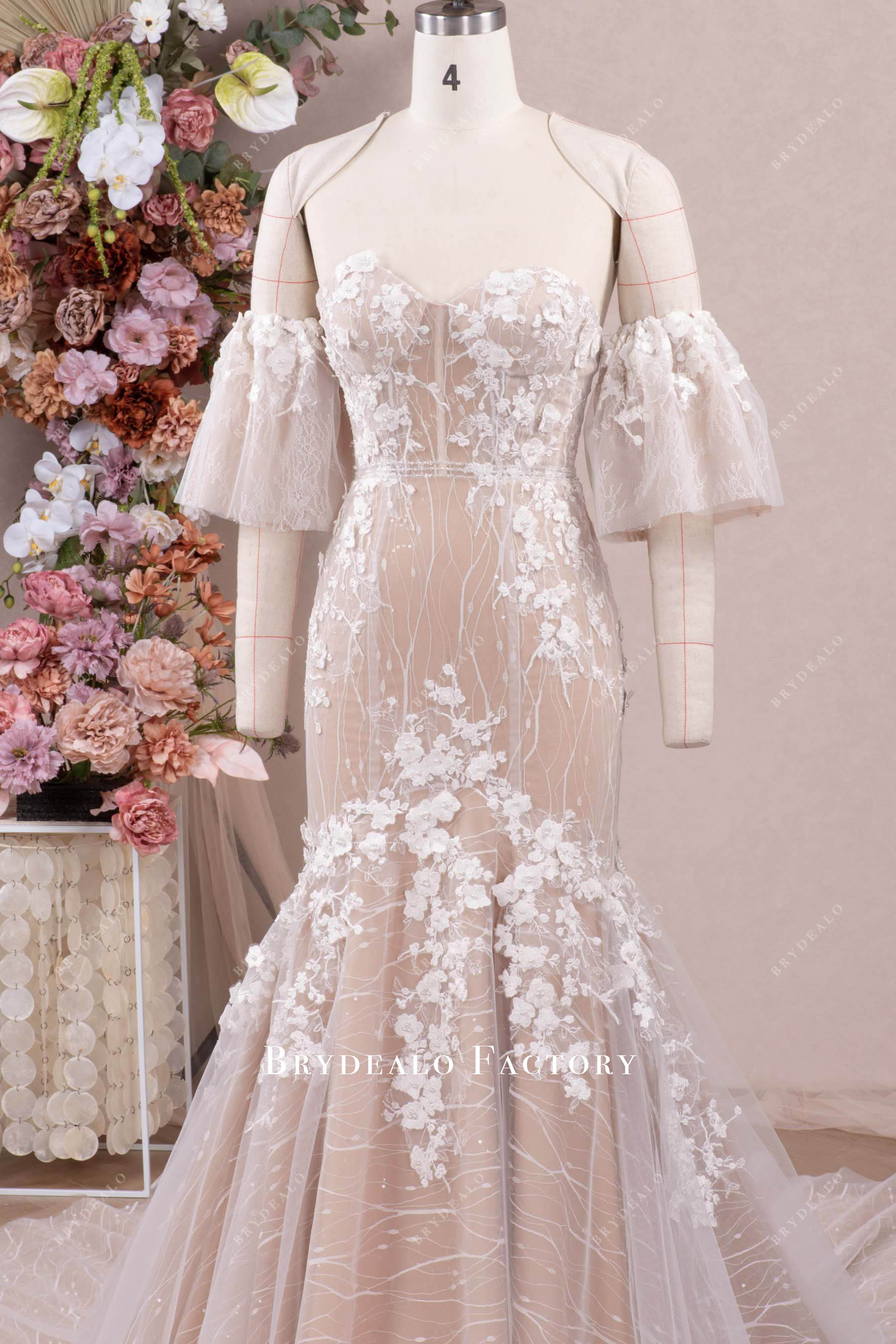 detachable sleeve lace wedding gown