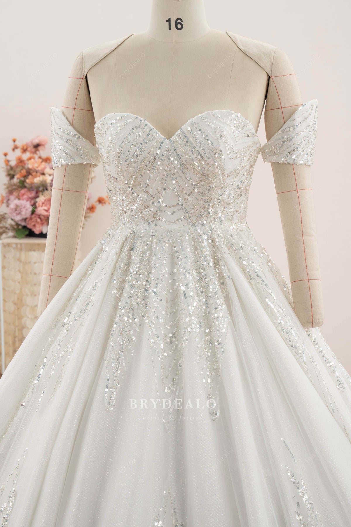 detachable sleeves sequined wedding dress