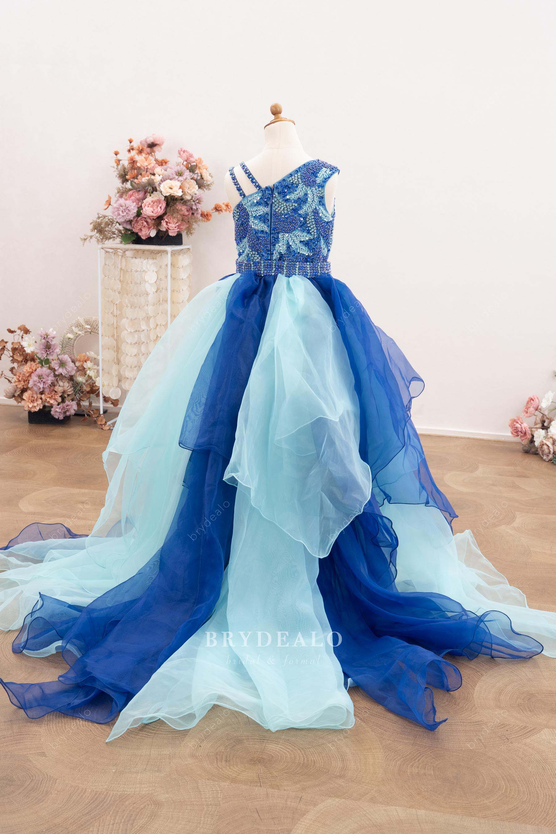 detachable tiffany blue overskirt kids pageant dress