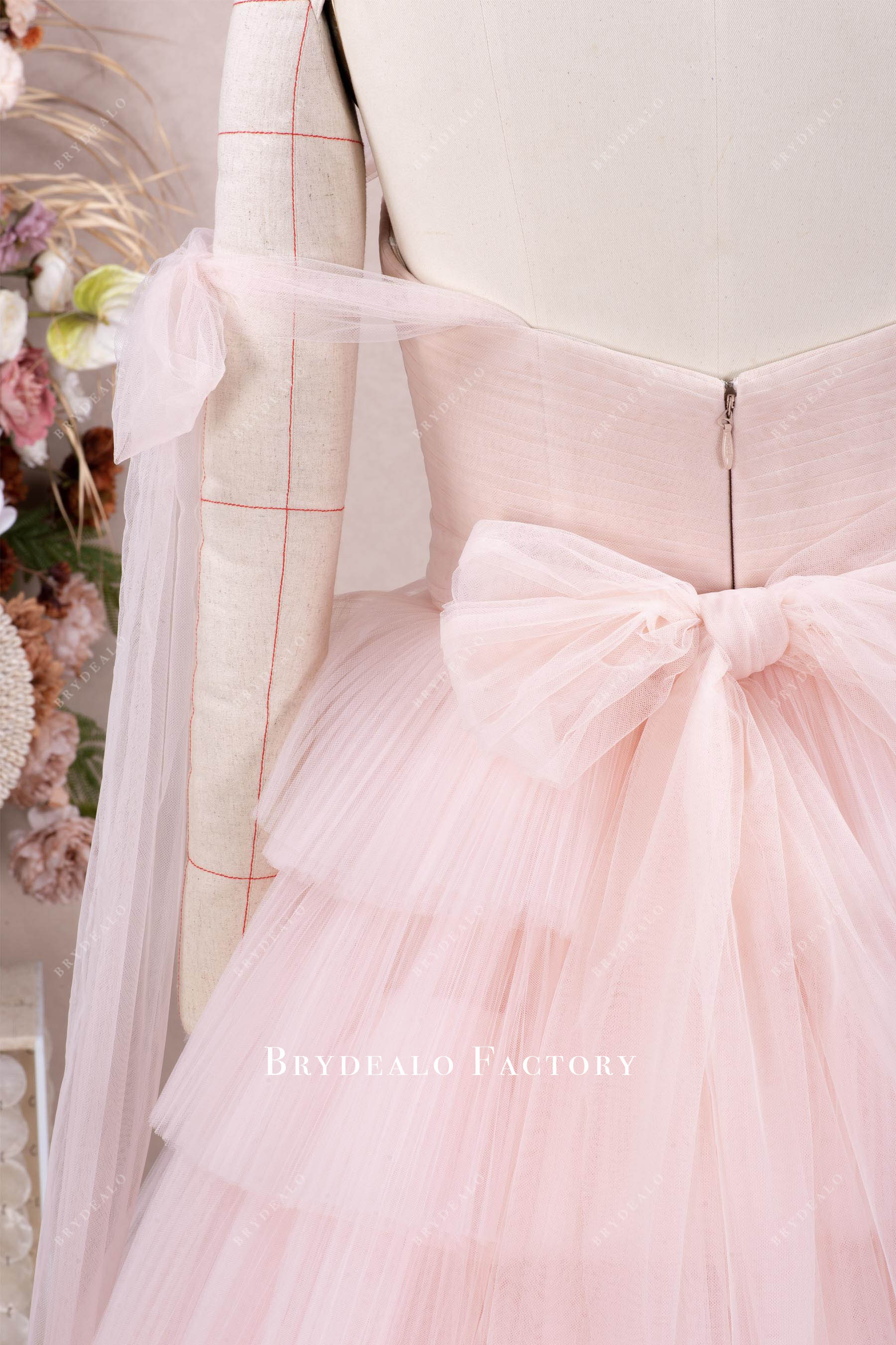detachable tulle bowknot wedding dress