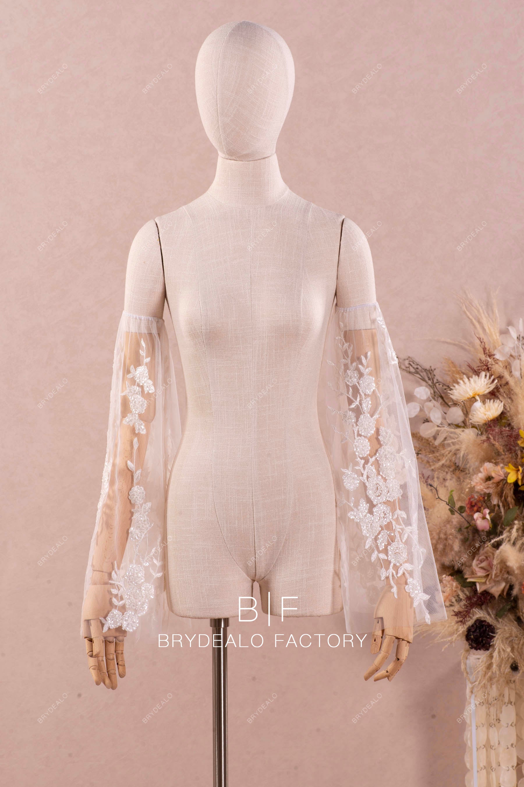 detachable wedding dress lace bell sleeves