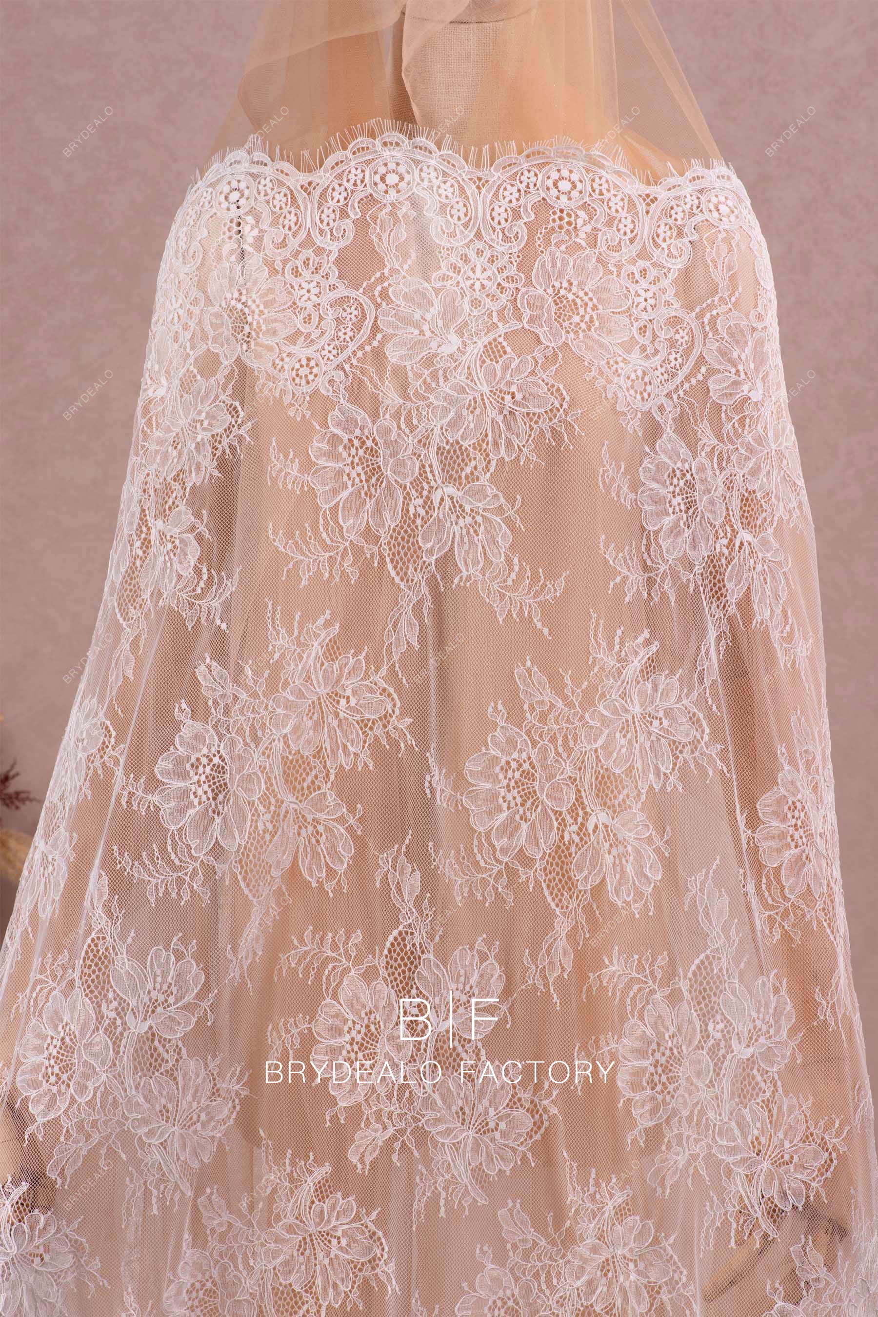 Floral Corded Dress Fabric  Double Scallop Lace - Dusky Pink