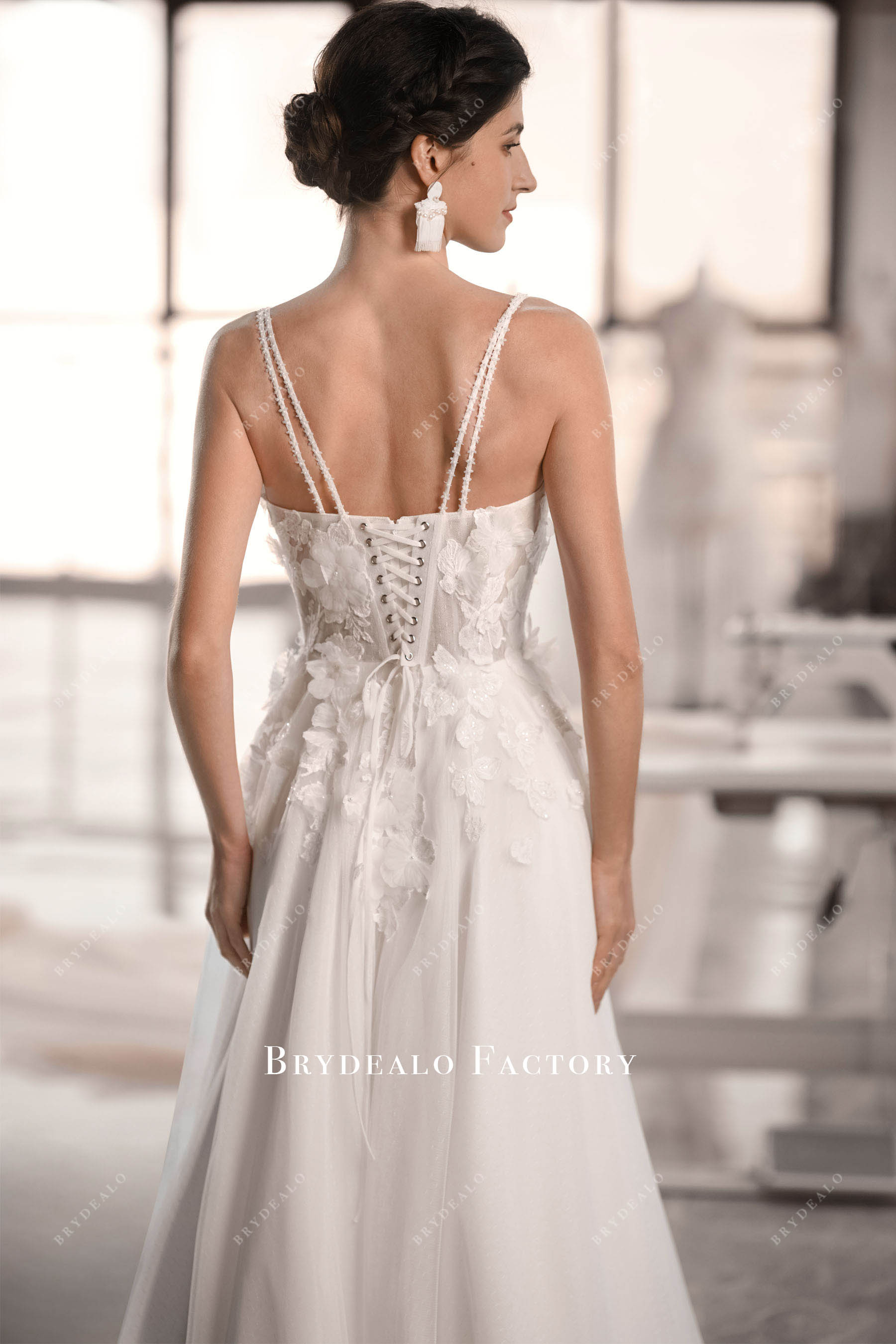 double straps lace up corset wedding dress