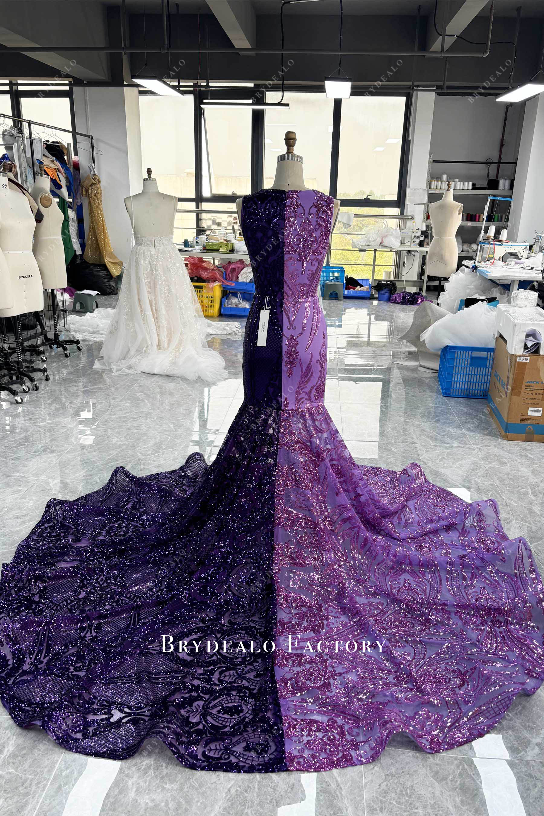 dramatic long train sequin prom dress