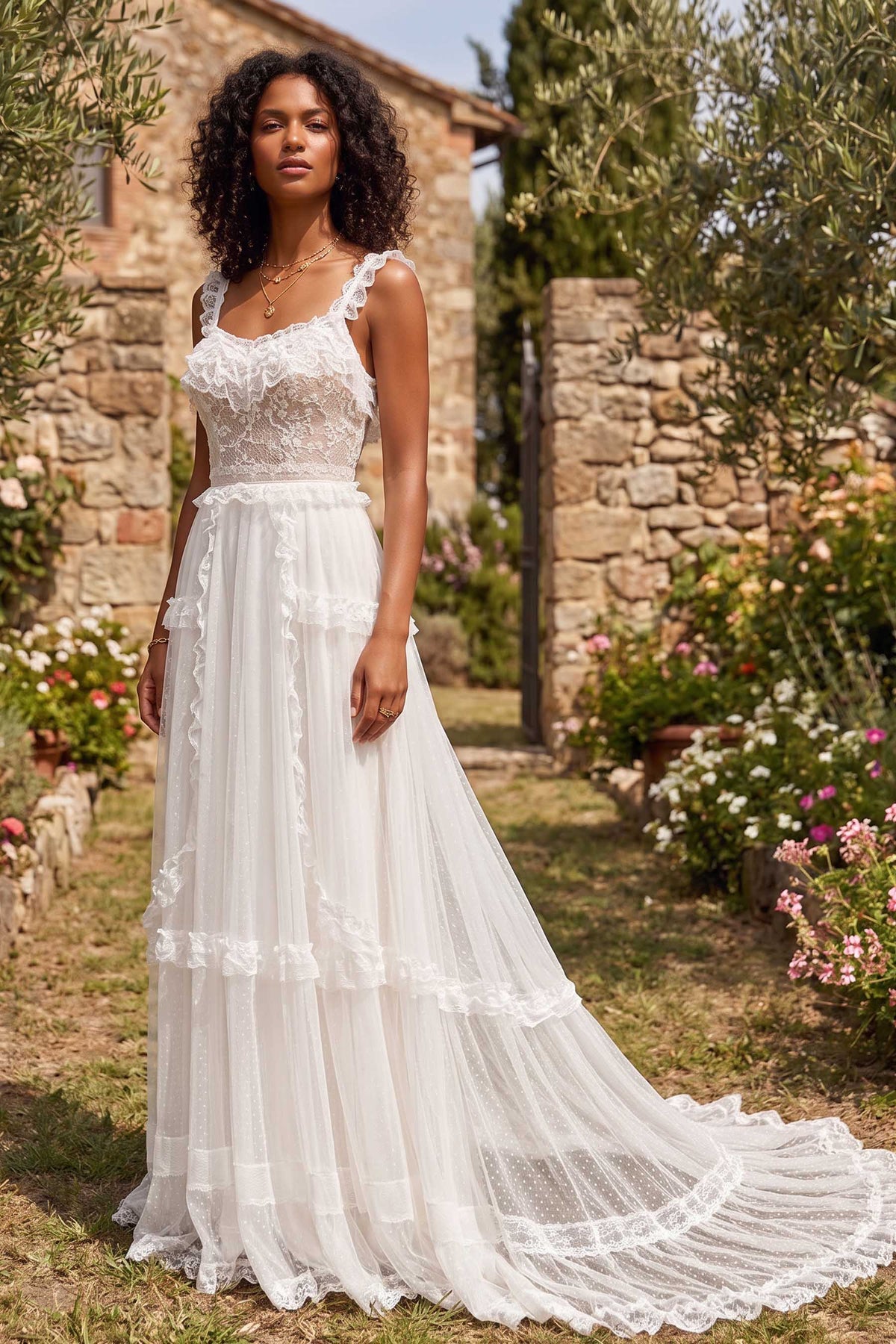 dreamy bohemian polka dot wedding dress