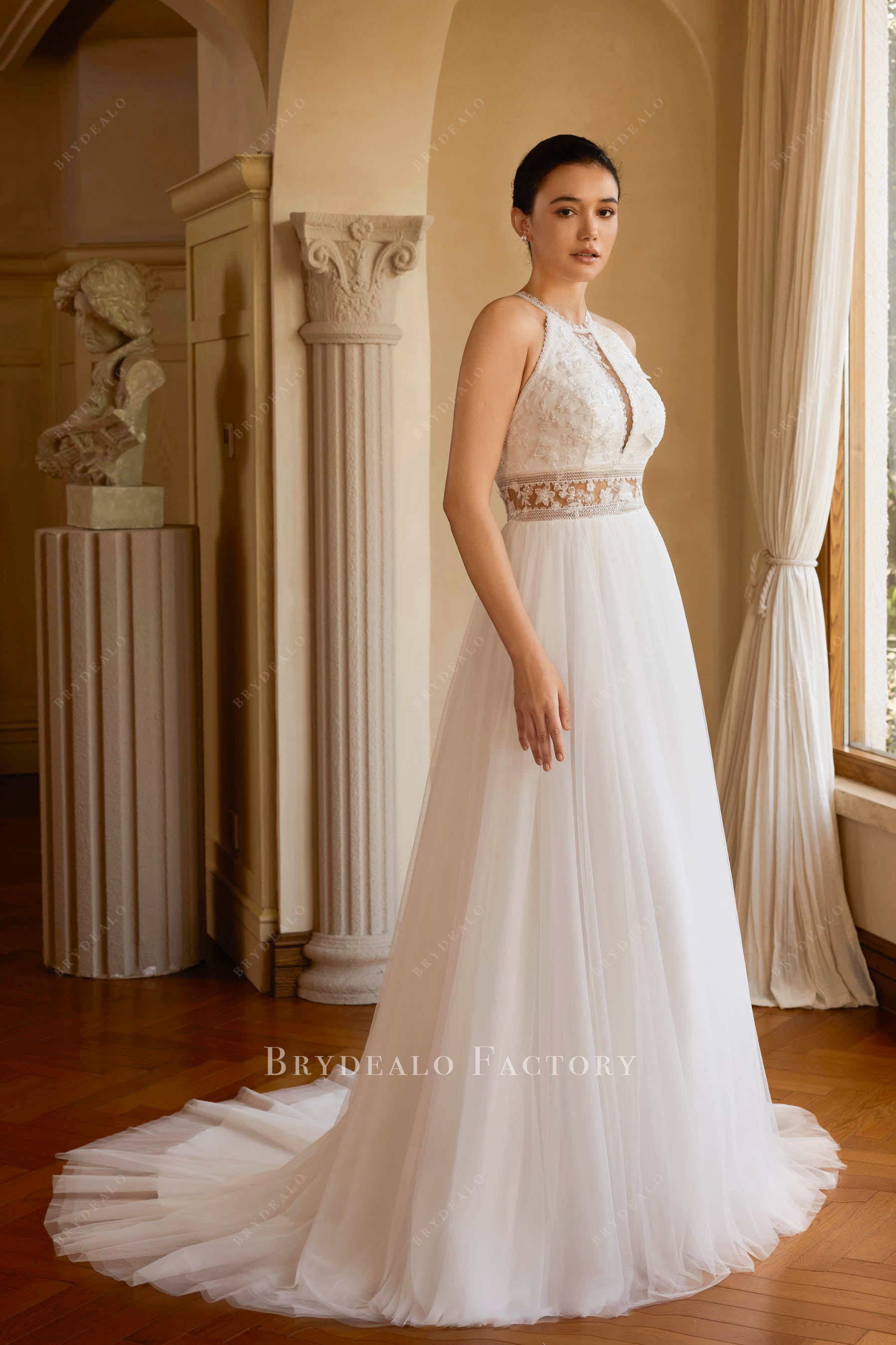 dreamy boho lace tulle wedding dress