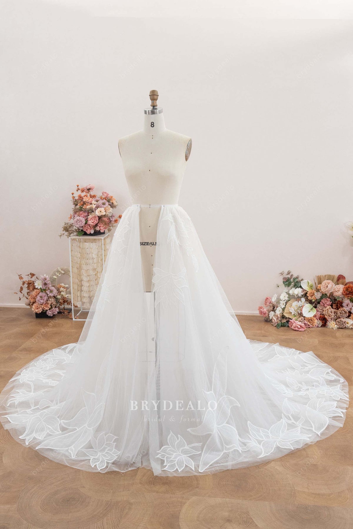 dreamy lace tulle wedding dress overskirt