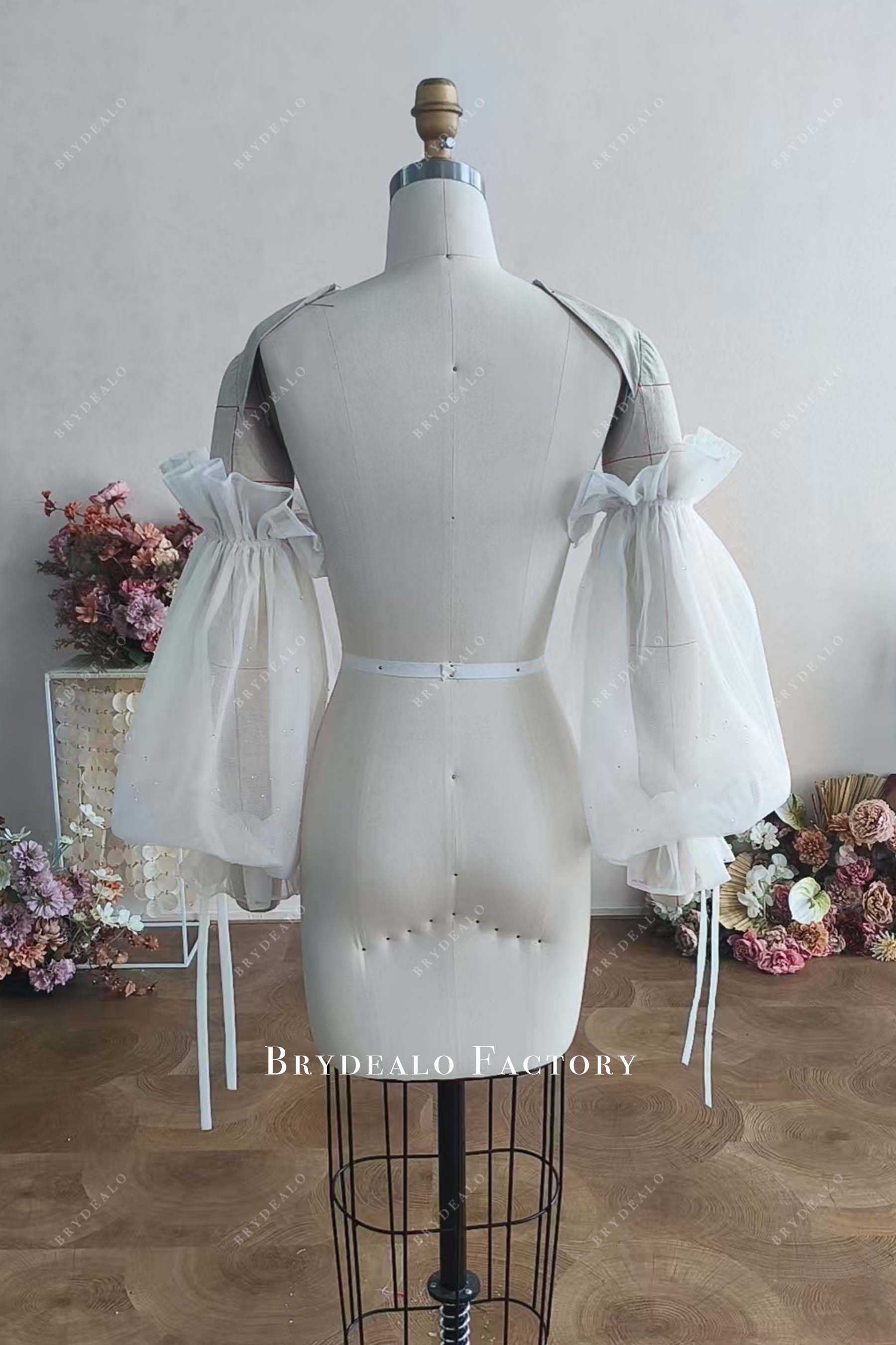 drop tulle puffy wedding sleeves