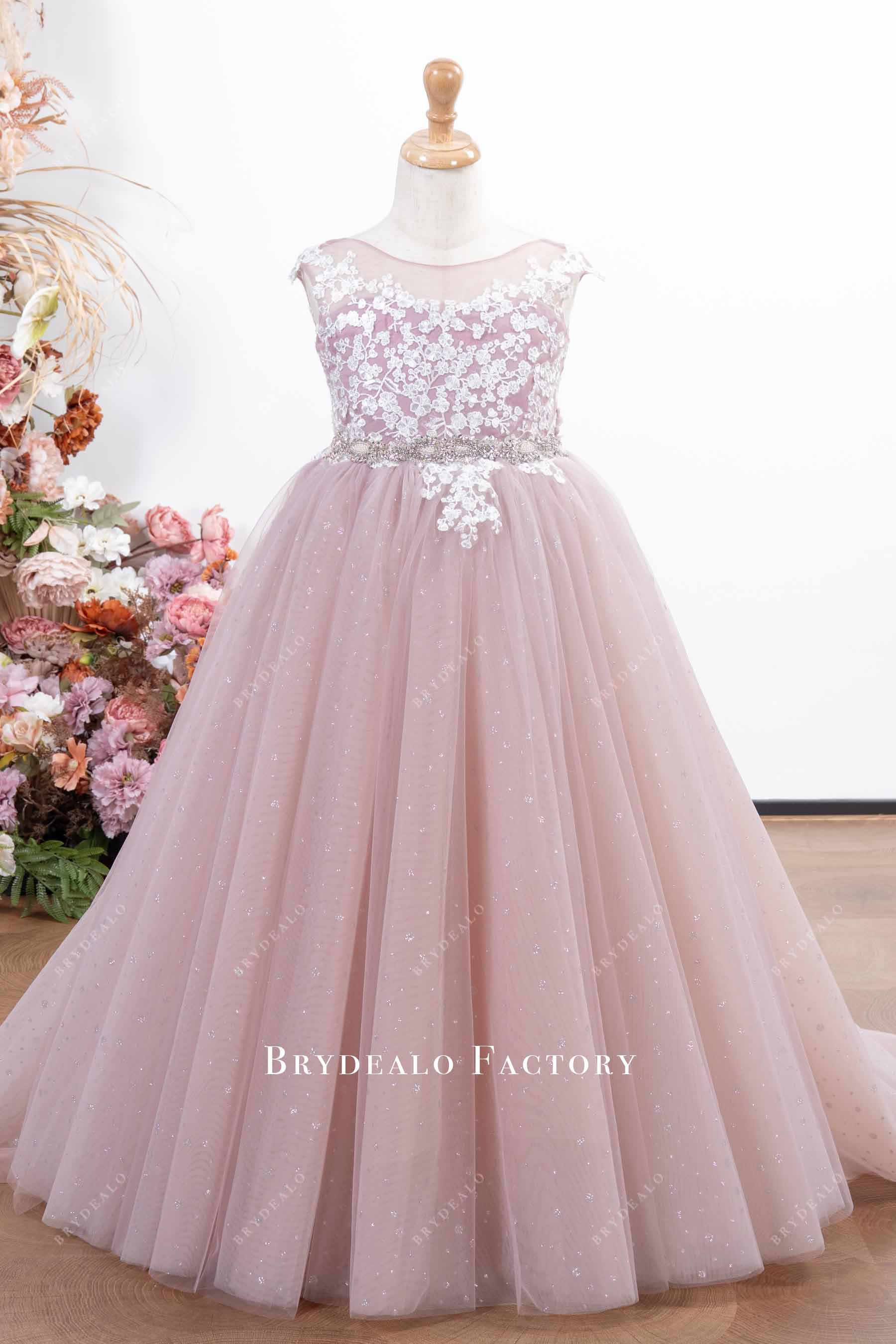 dusty mauve lace tulle flower girl dress