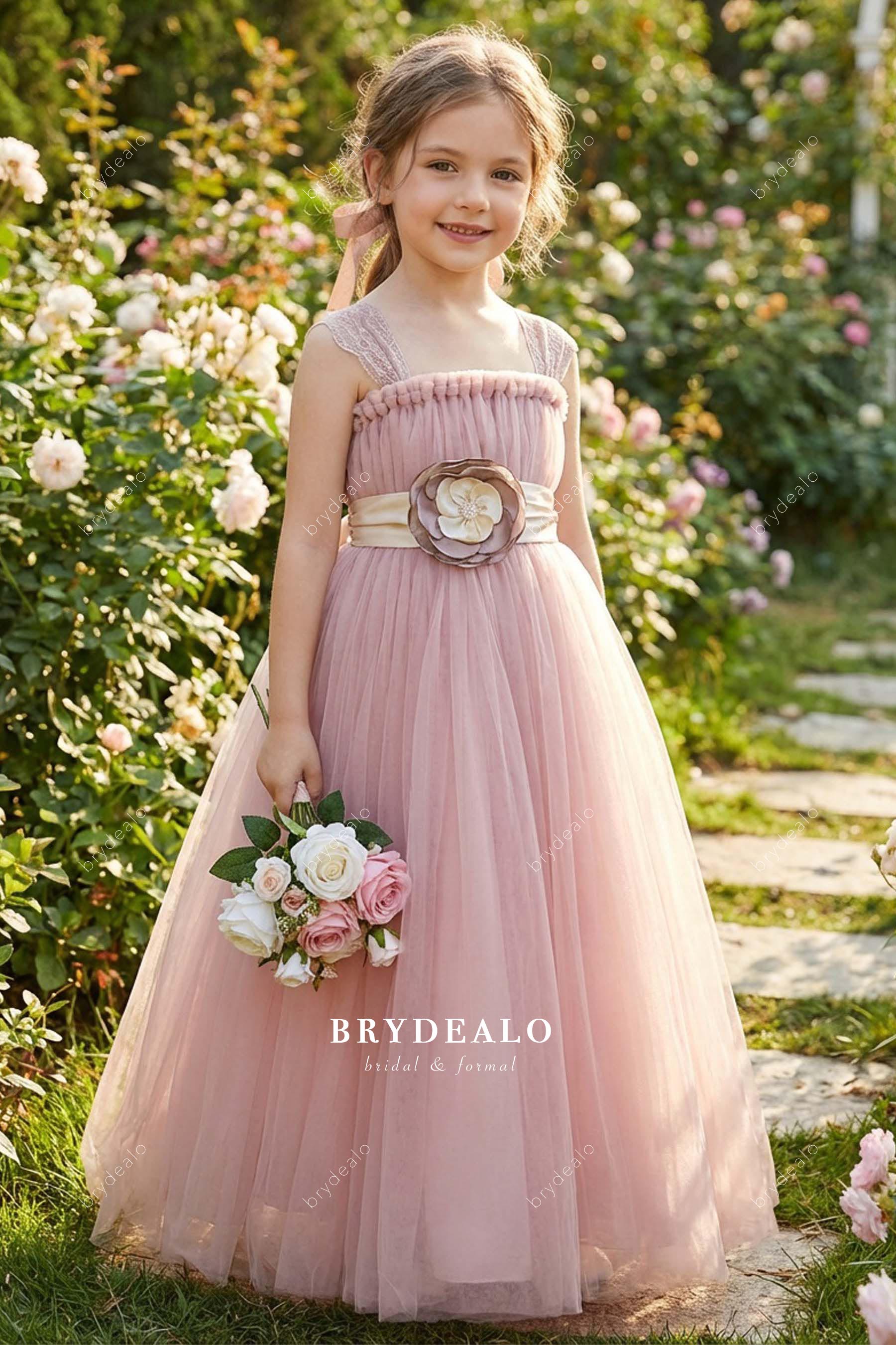 dusty mauve tulle flower girl dress