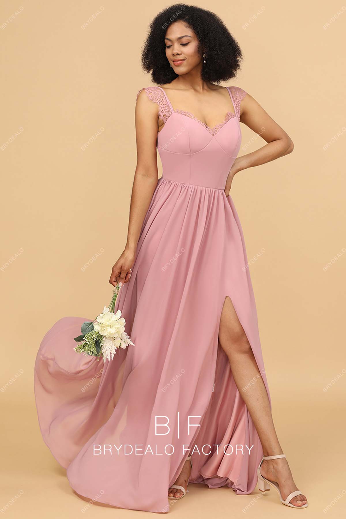 Dusty Rose Sweetheart Neck Sexy Leg Slit Bridesmaid Dress