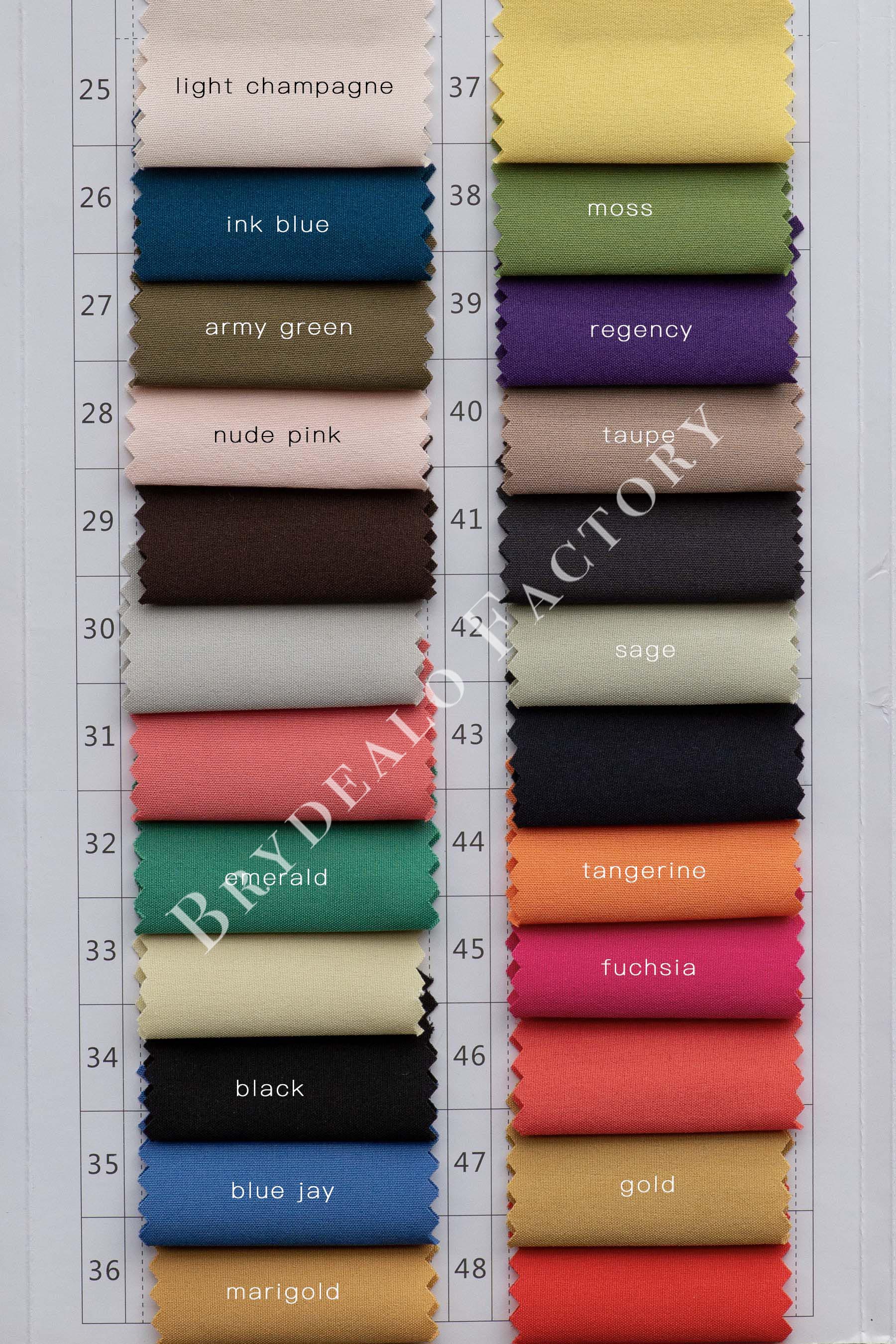 elastic lining fabric color chart