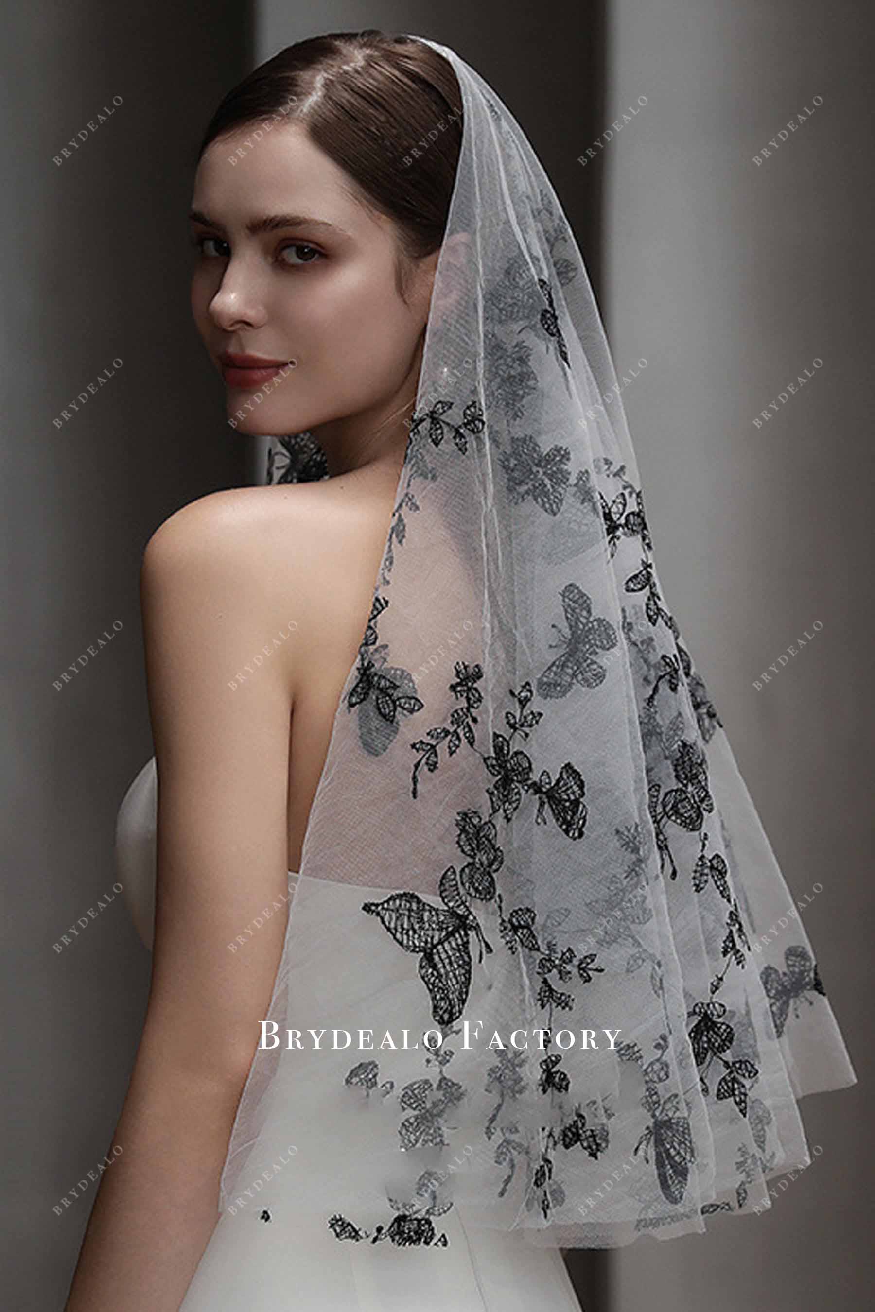 elbow length black butterfly veil
