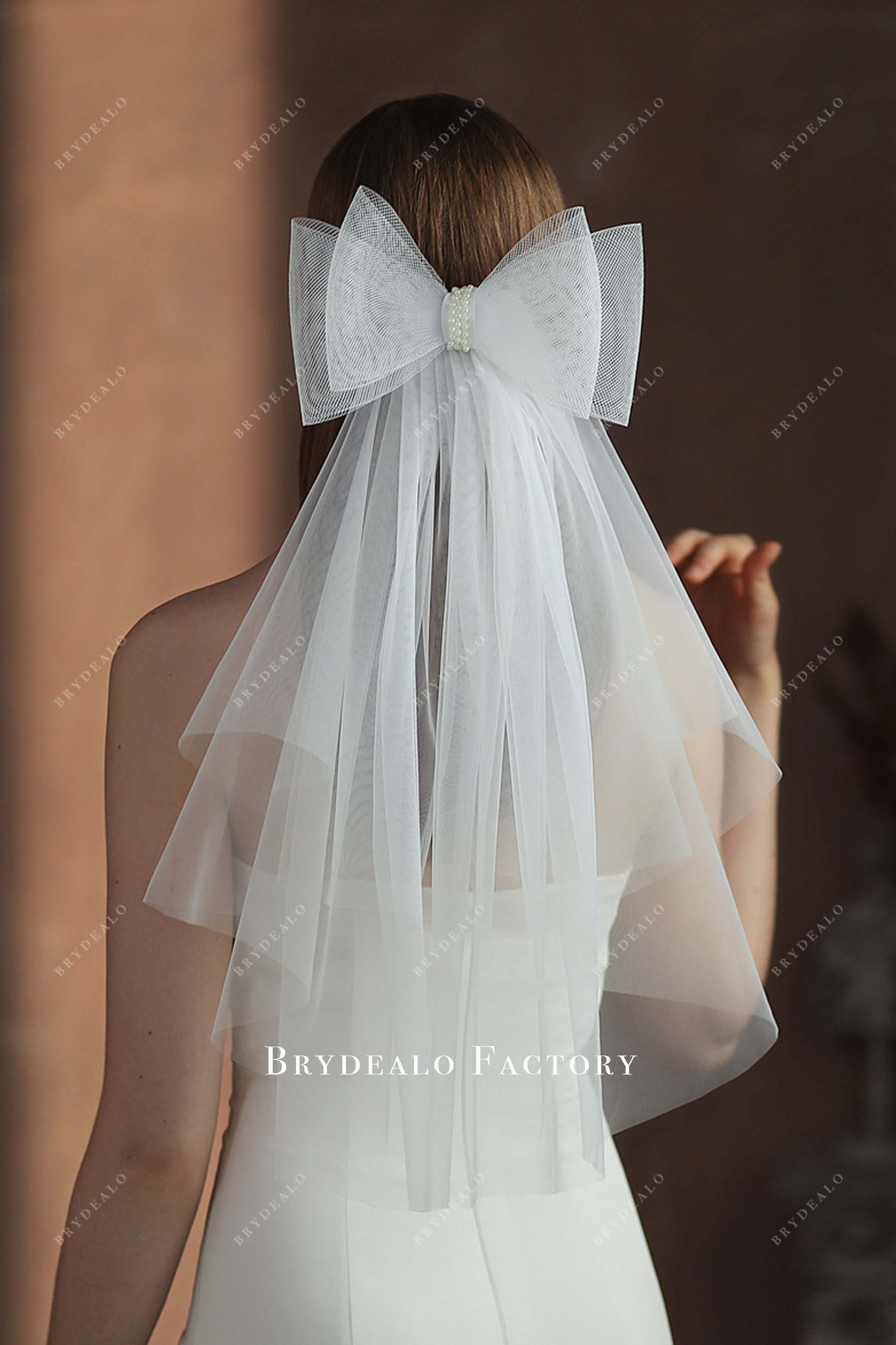 Cute Tulle Bow Two Tiers Elbow Length Veil