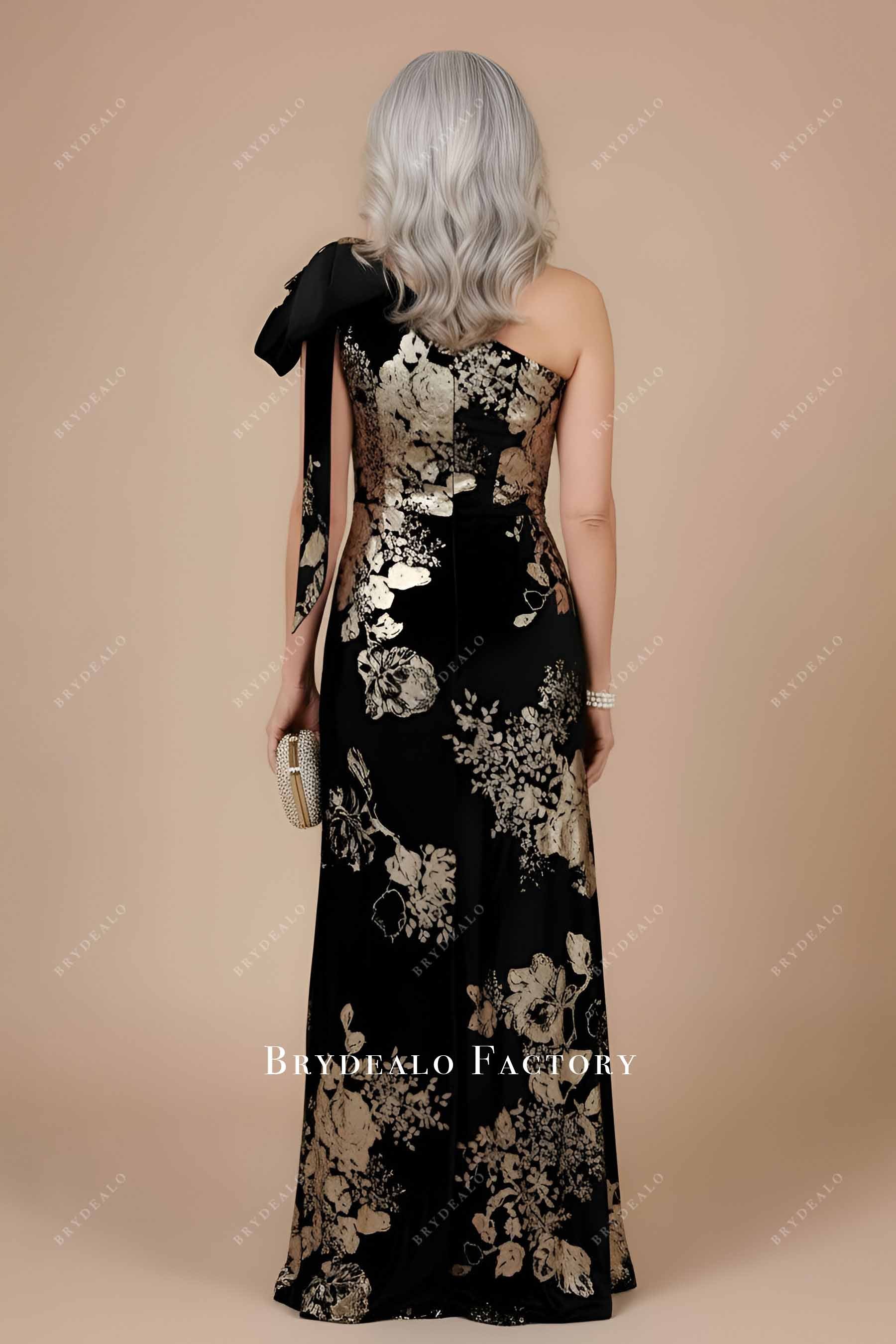 black one shoulder mother of bride dress