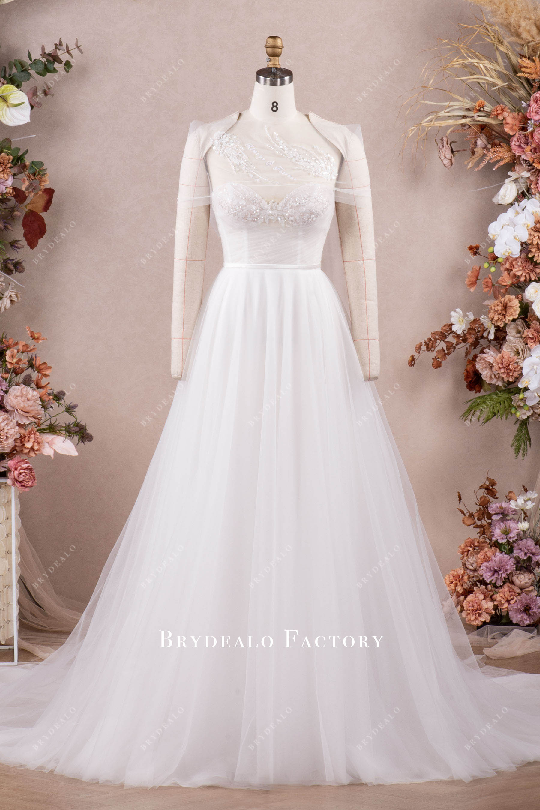 elegant corset lace tulle wedding dress with wrap