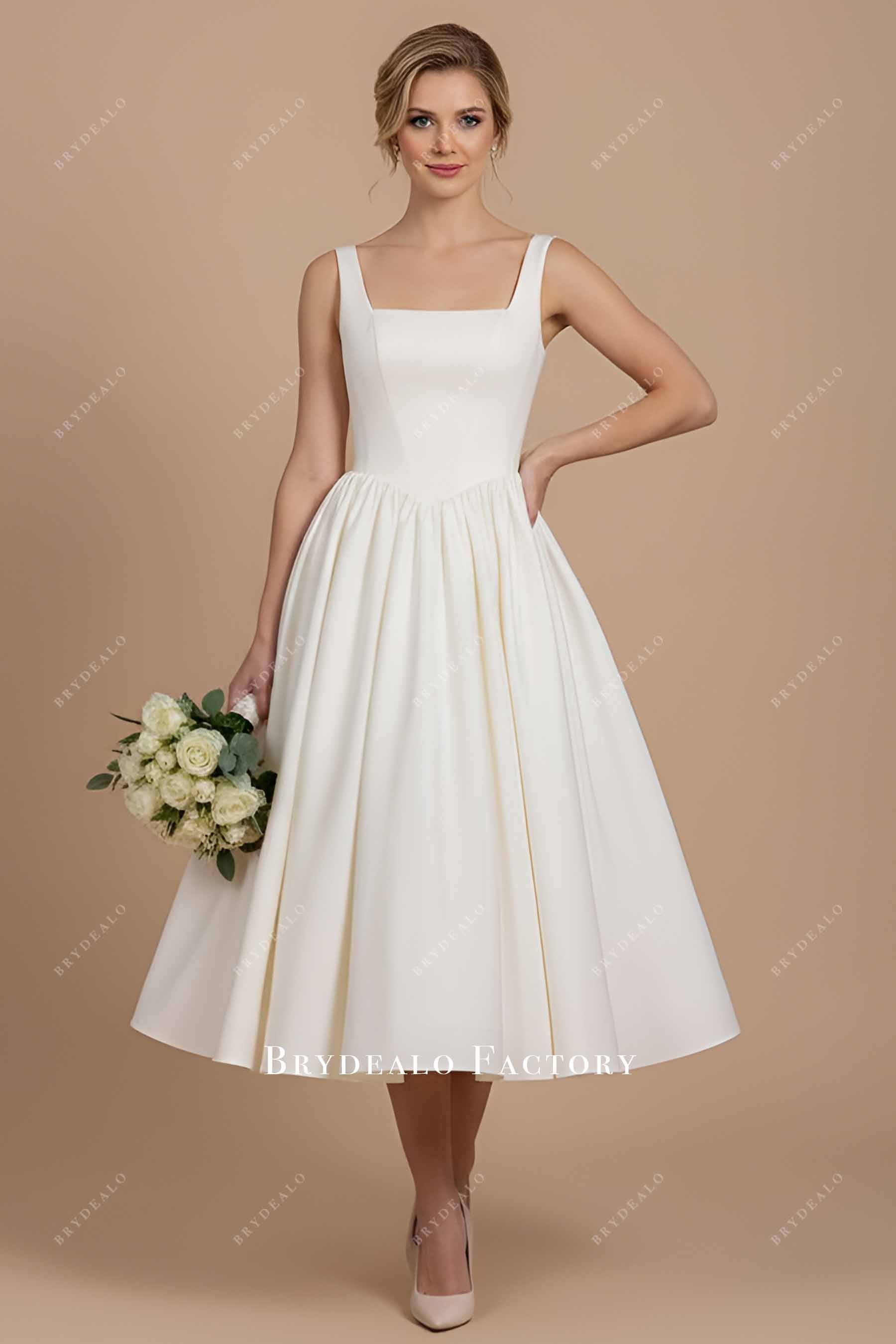 elegant crepe tea length wedding dress