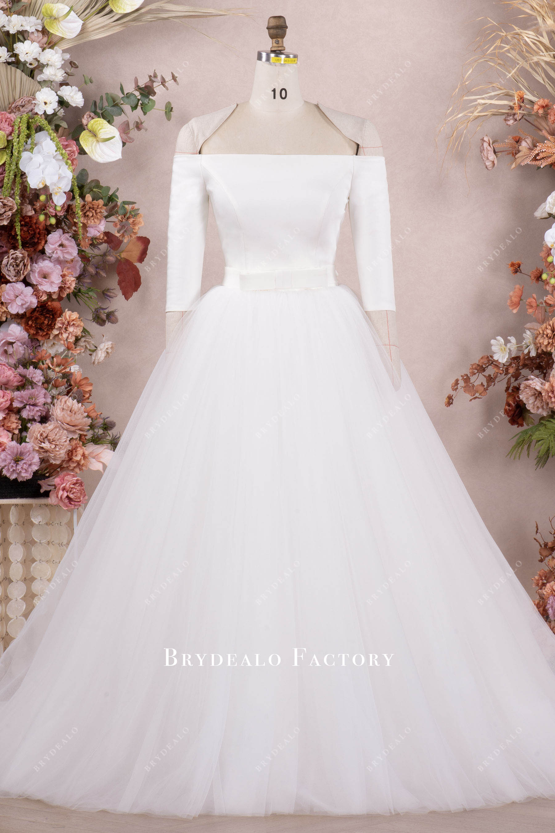 Elegant 3/4 Sleeve Tea-Length Wedding Dress with Tulle Overskirt Dusty Blue / Tea-Length Dress Elegant 3/4 Sleeve Tea-Length Wedding Dress with Tulle Overskirt Dusty Blue / Tea-Length Dress
