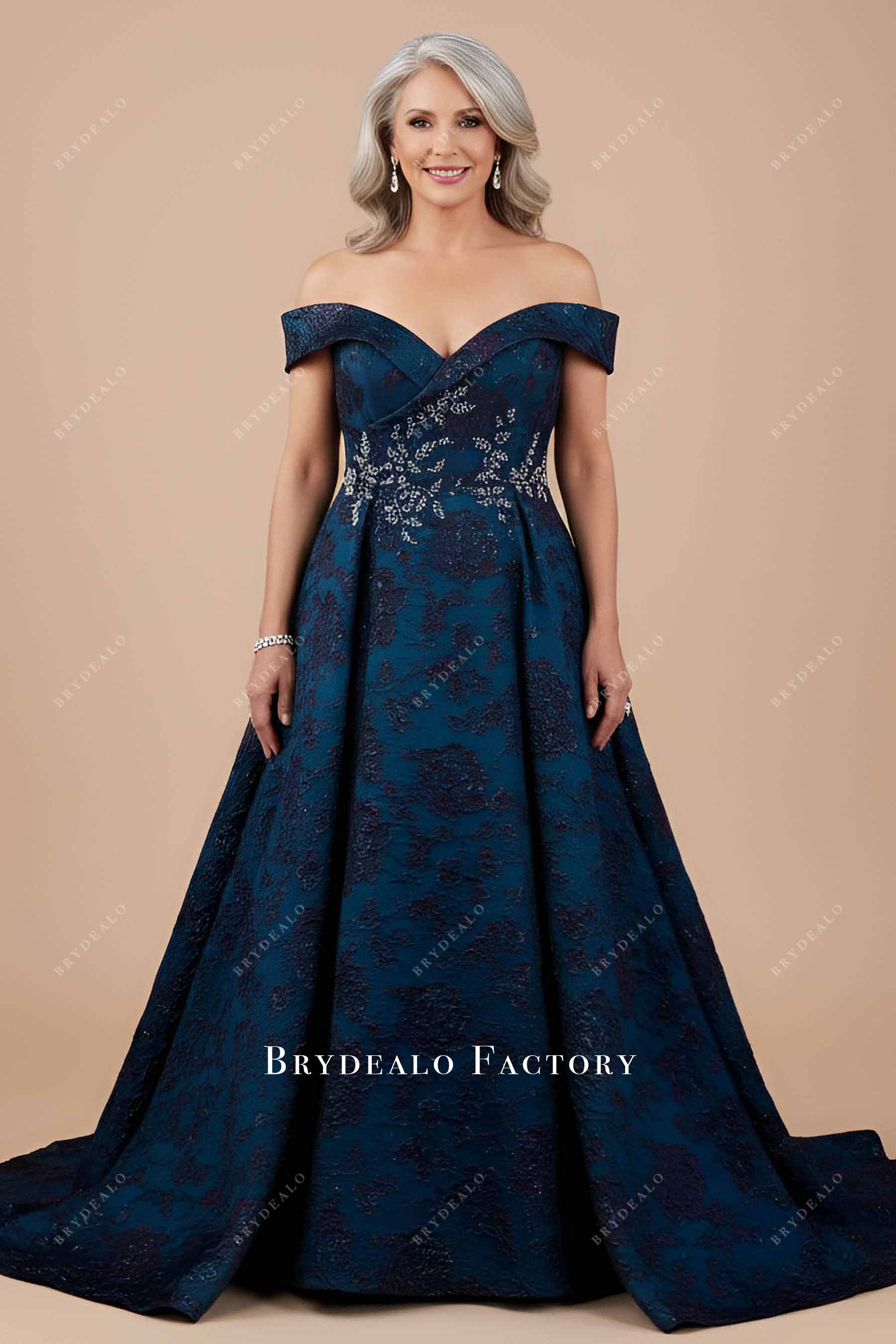sachin and babi light blue dress Elegant Off Shoulder Pocket Jacquard Mother Bride Dress