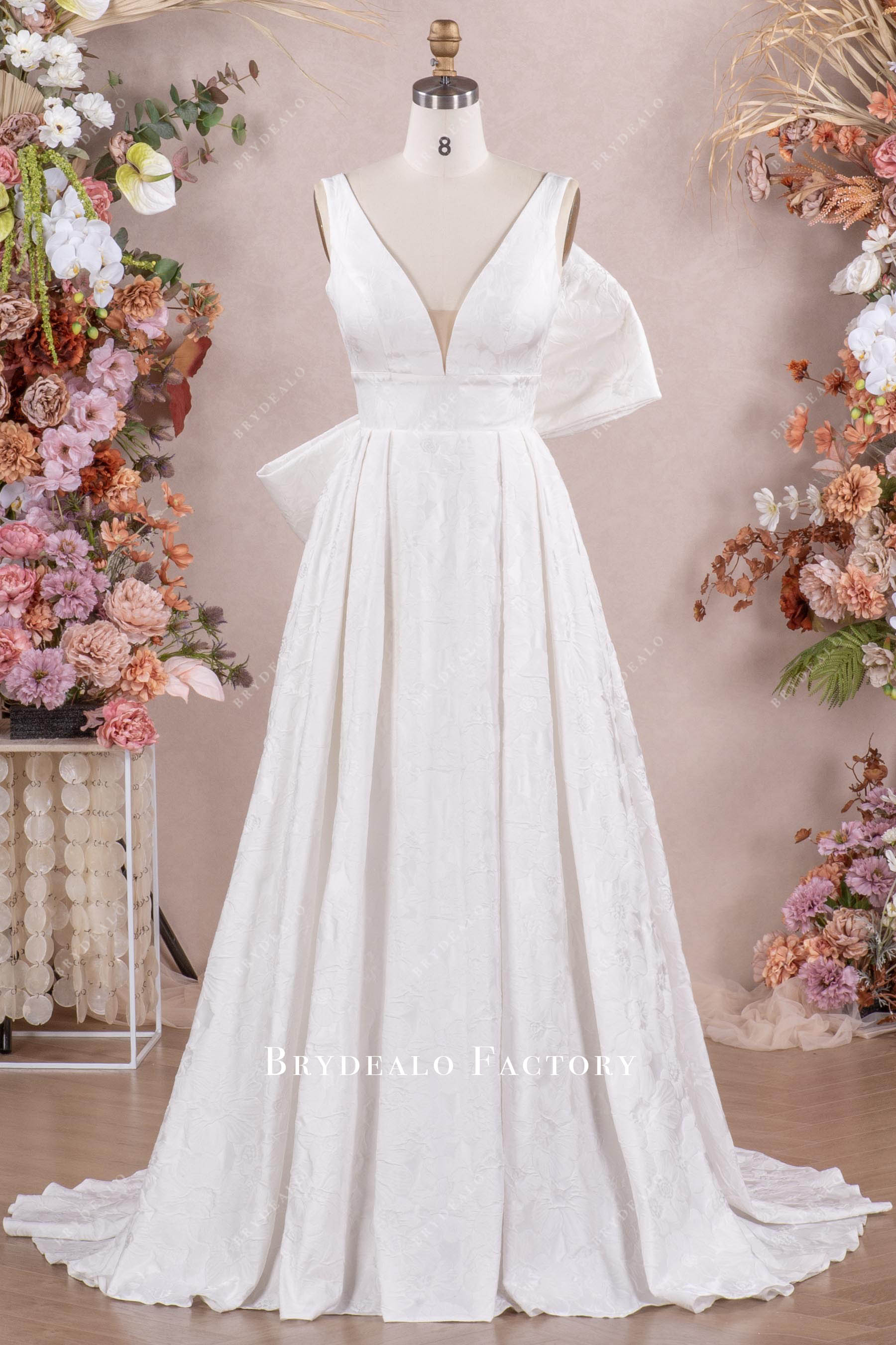 elegant floral texture A-line wedding dress