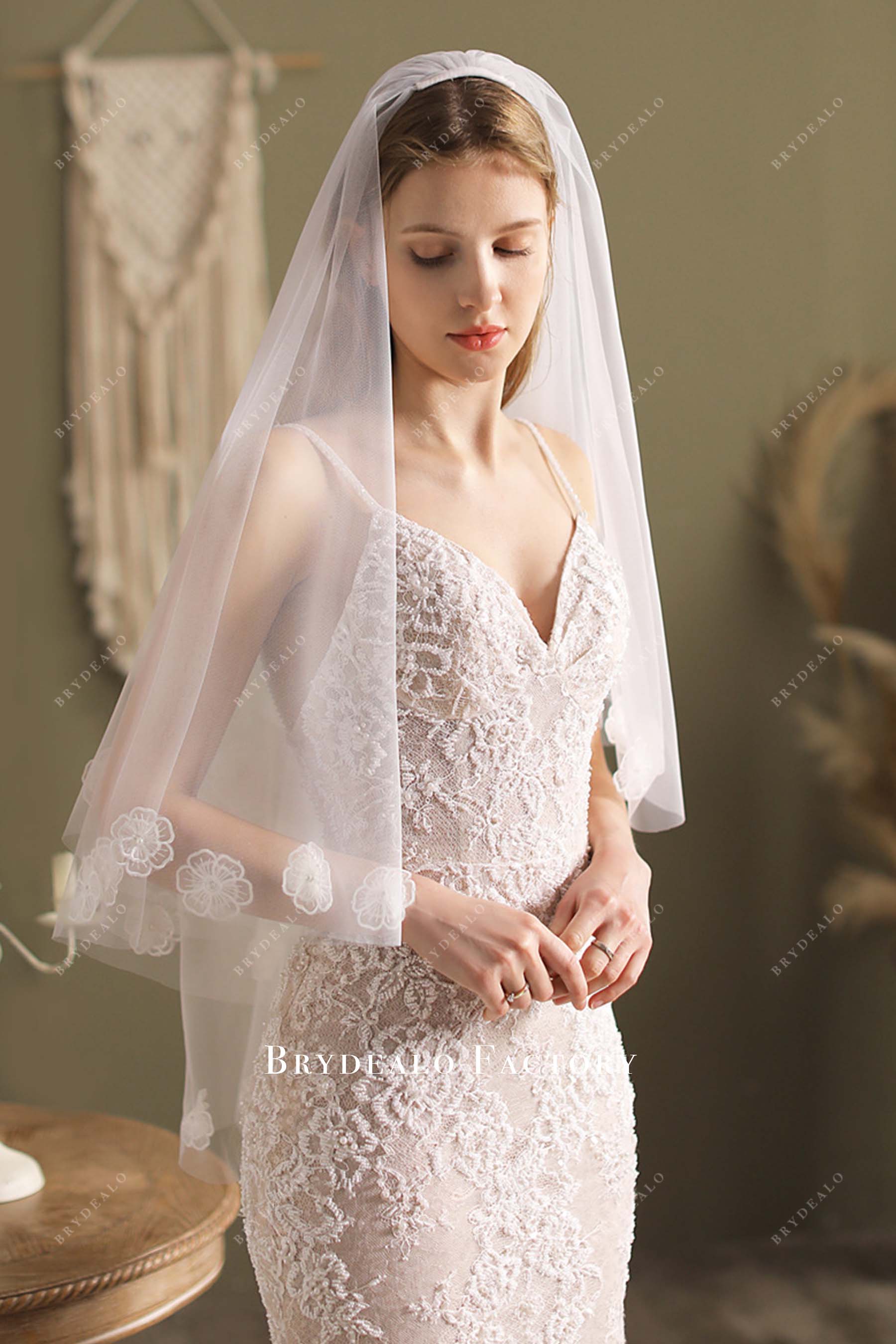elegant lace appliques bridal veil