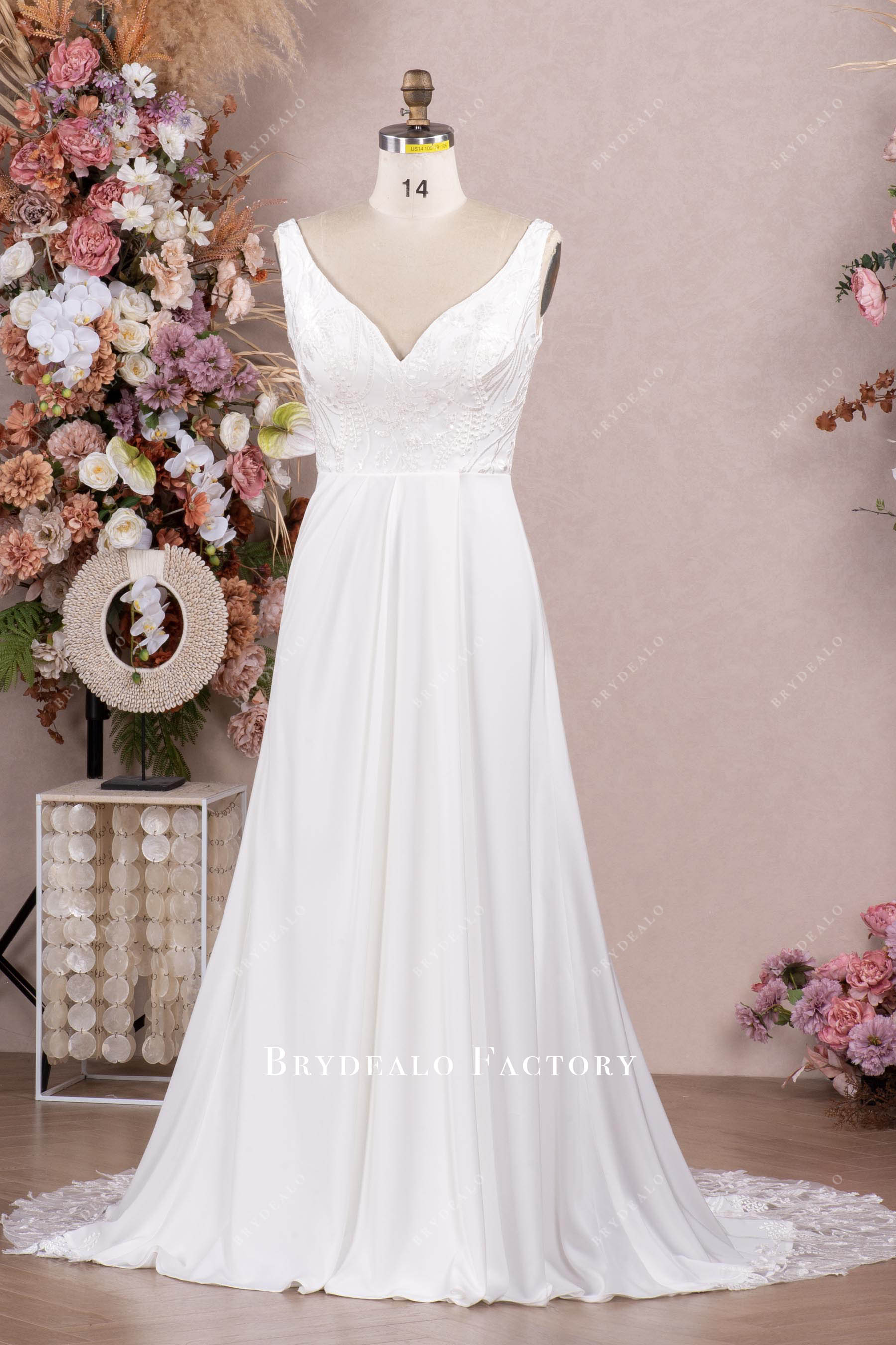 Private Label Custom A-line Lace Crepe Wedding Dress