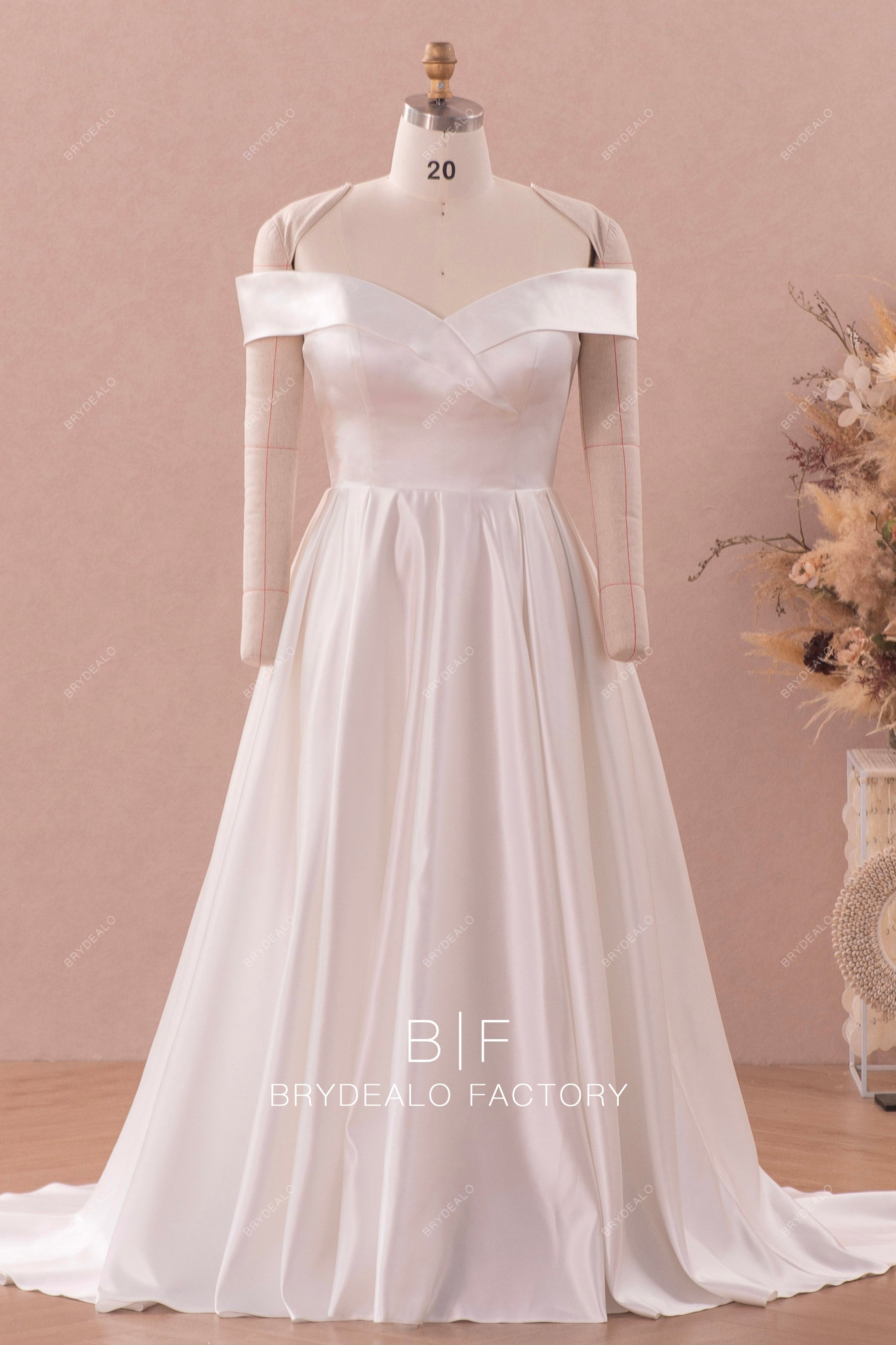 elegant off shoulder satin wedding dress