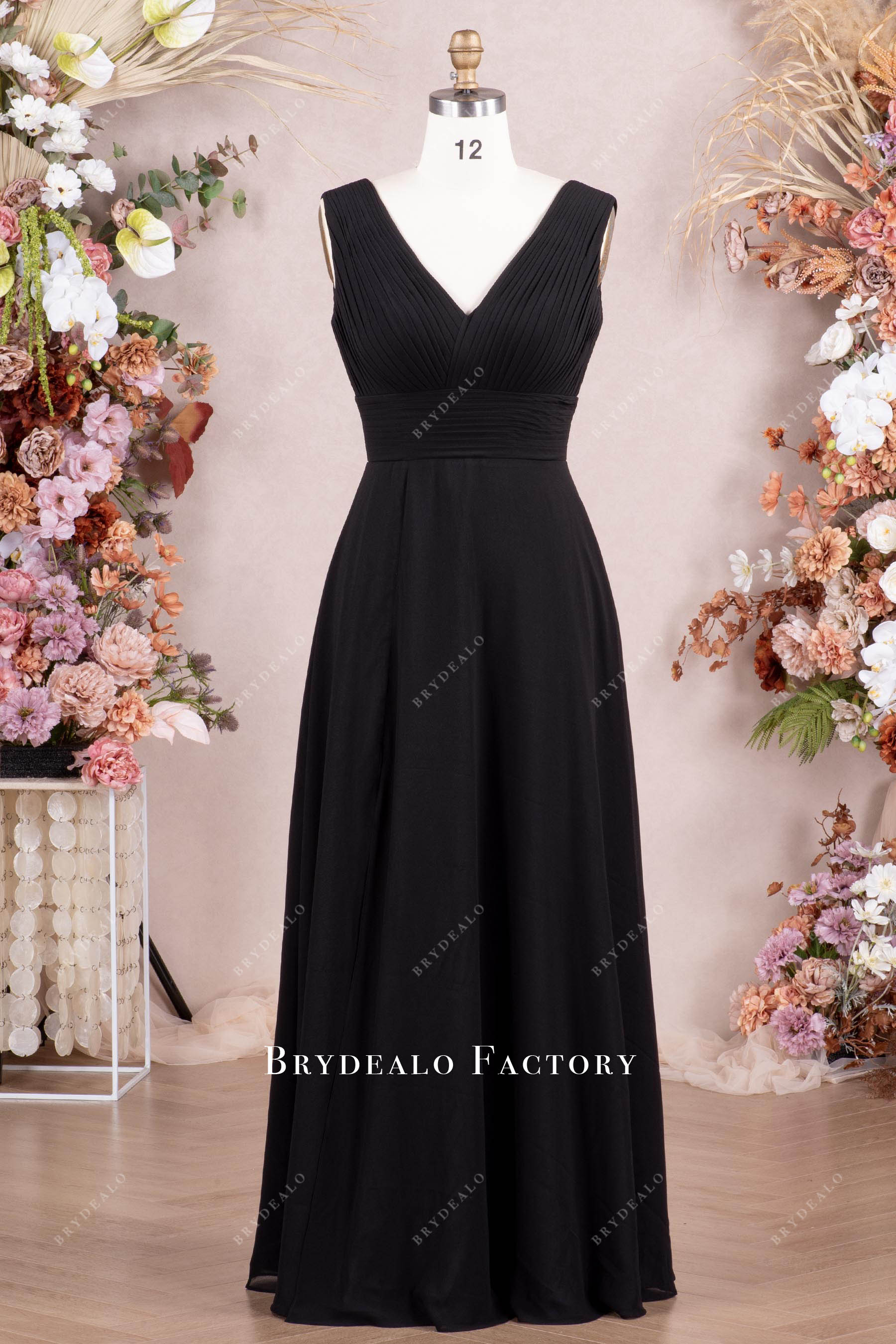 green emerald velvet dress Elegant Black Pleated Chiffon Sleeveless Bridesmaid Dress