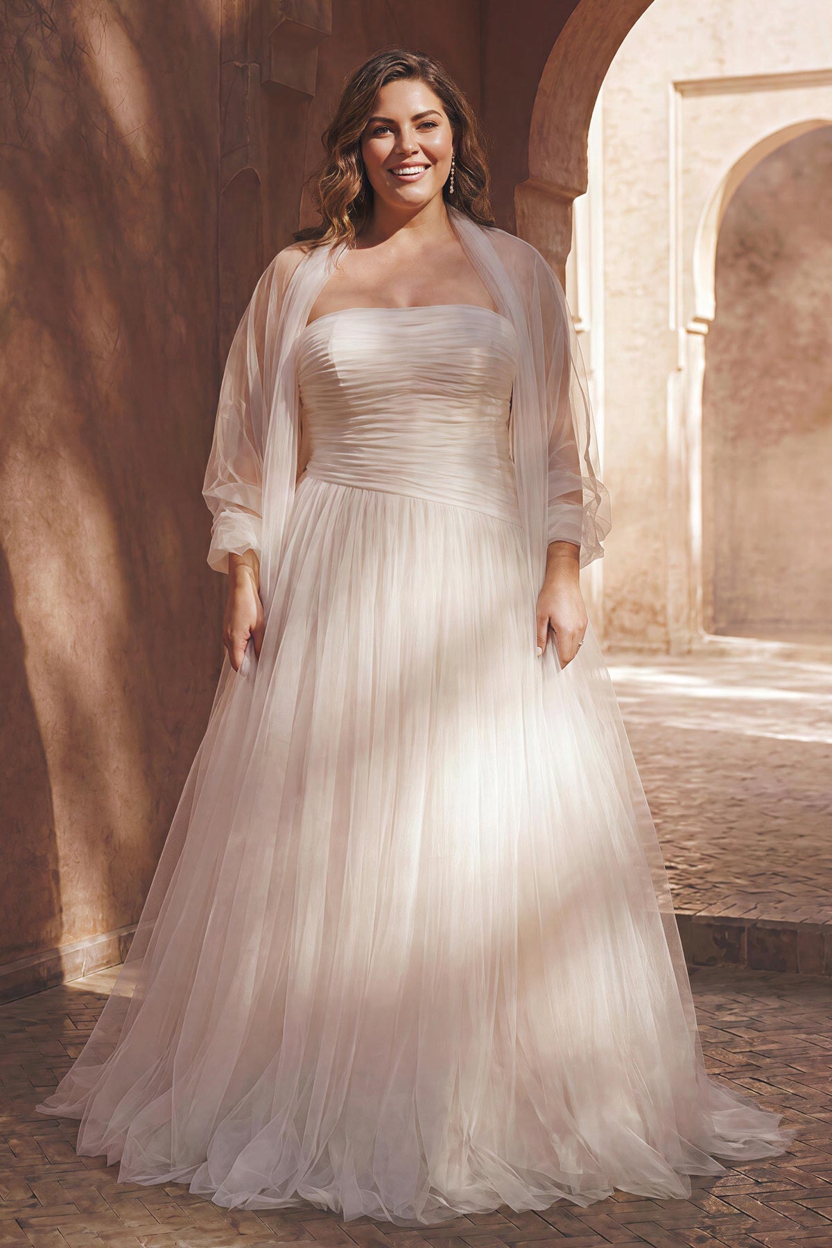 elegant plus size tulle wrap wedding dress