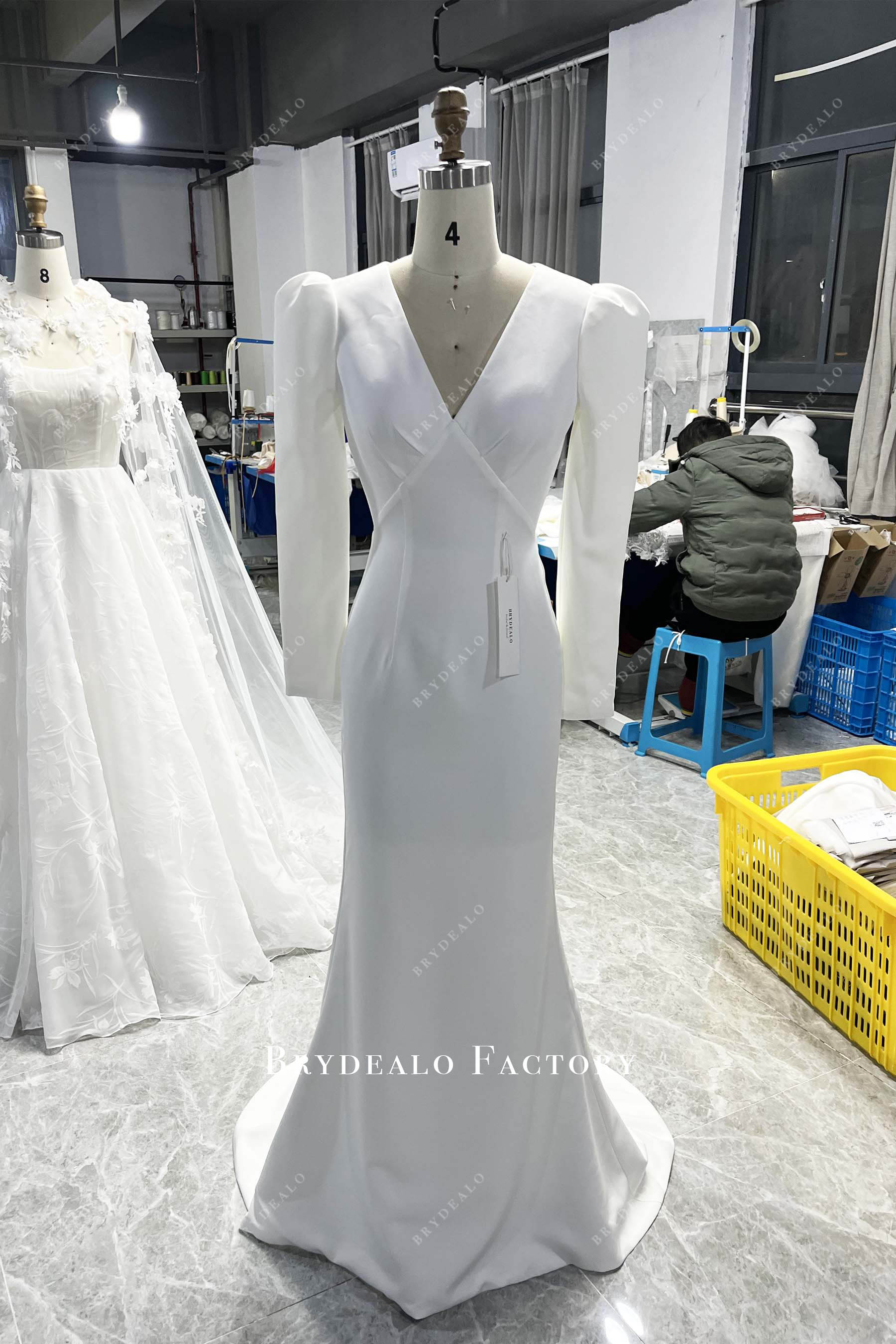 elegant poofy sleeve mermaid bridal gown