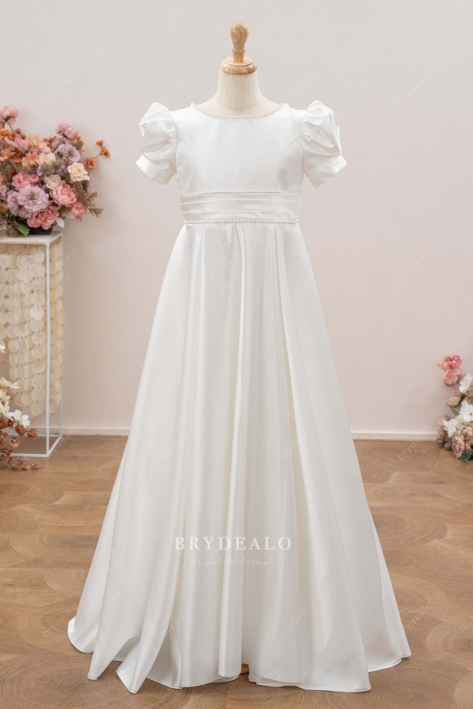 elegant satin Aline flower girl dress