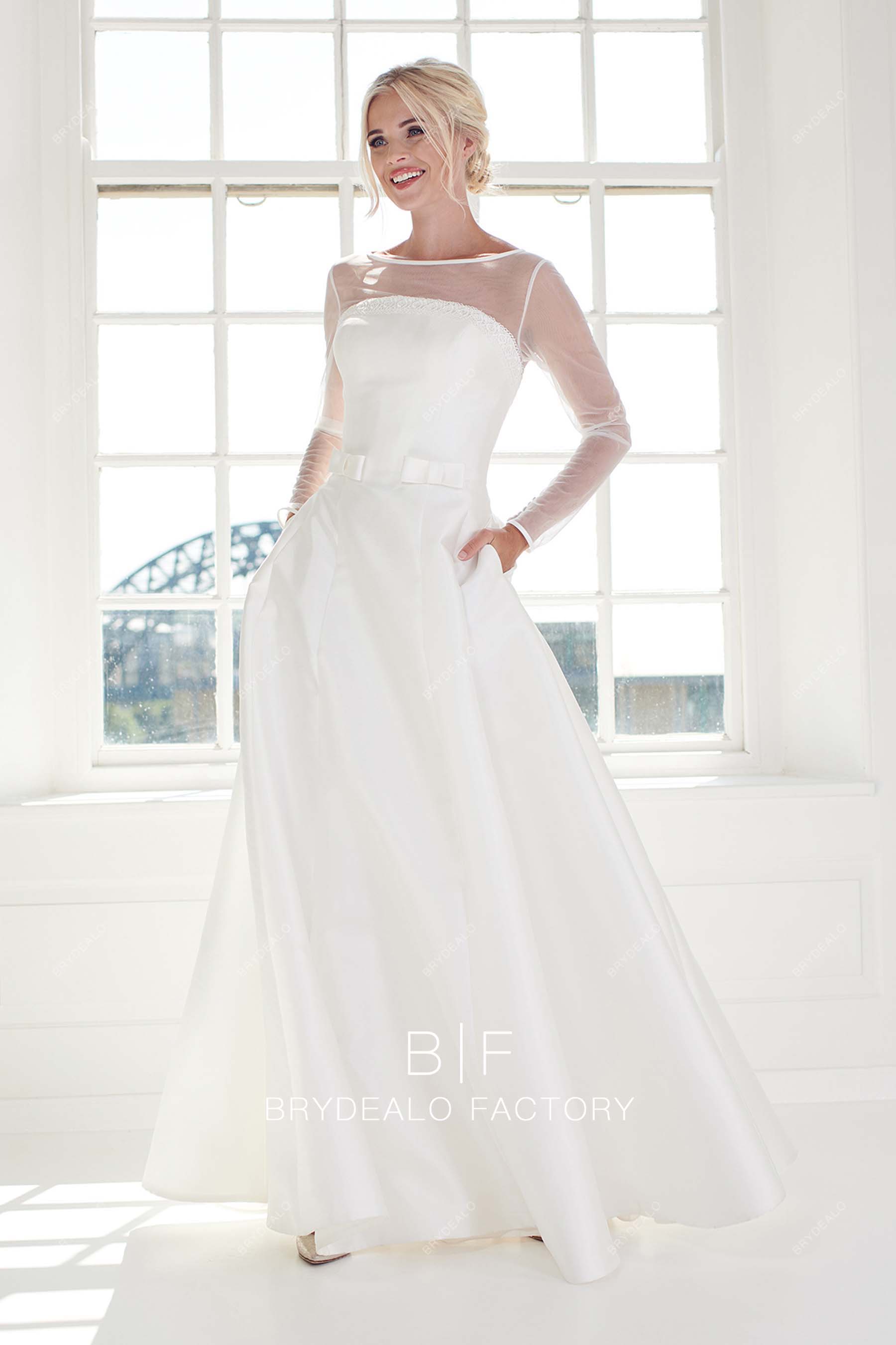 elegant satin bridal dress with pockets
