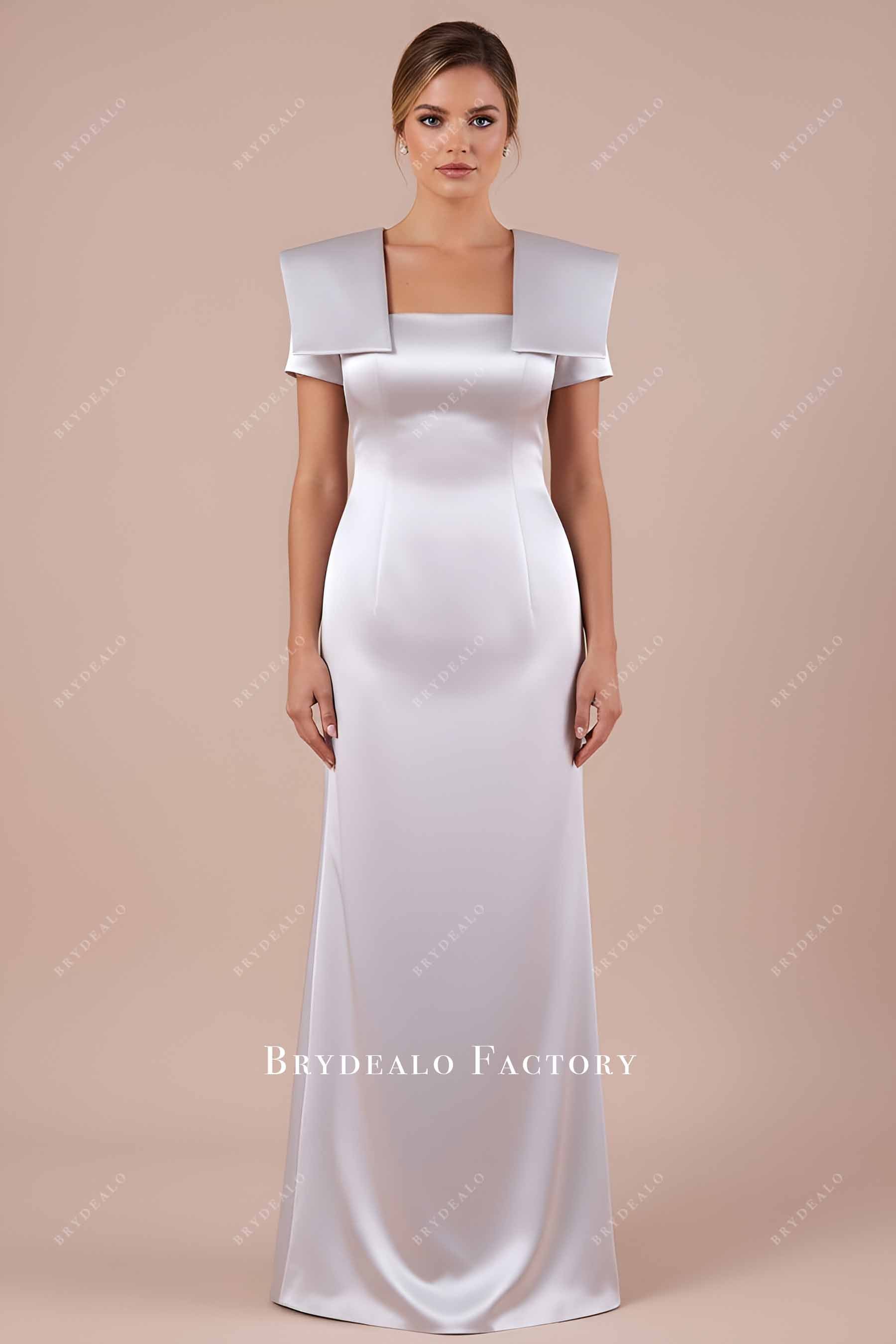 Elegant Silver Satin Short Sleeve Formal Dress Elegant Silver Satin Short Sleeve Formal Dress