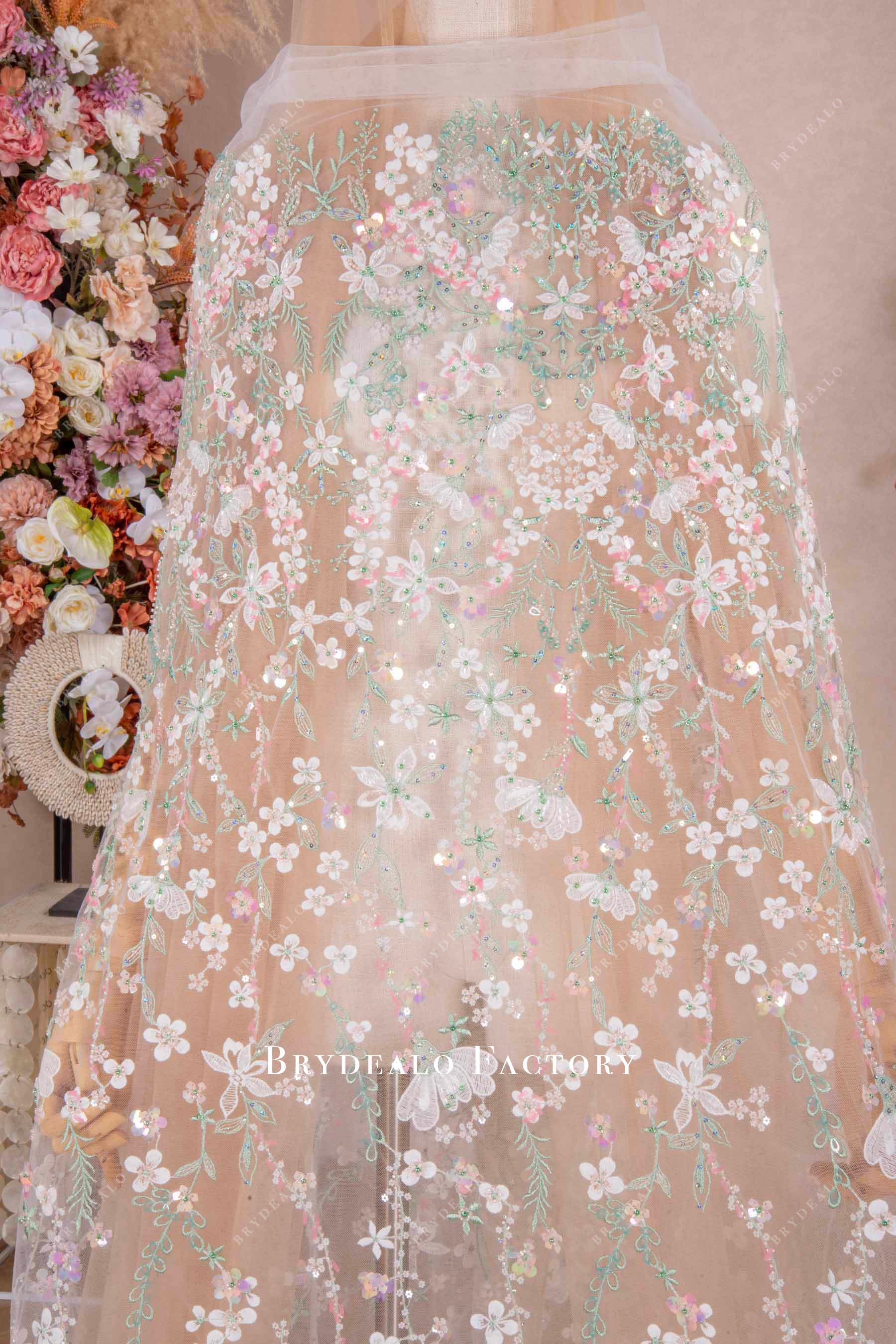 embroidery beaded botanic lace fabric